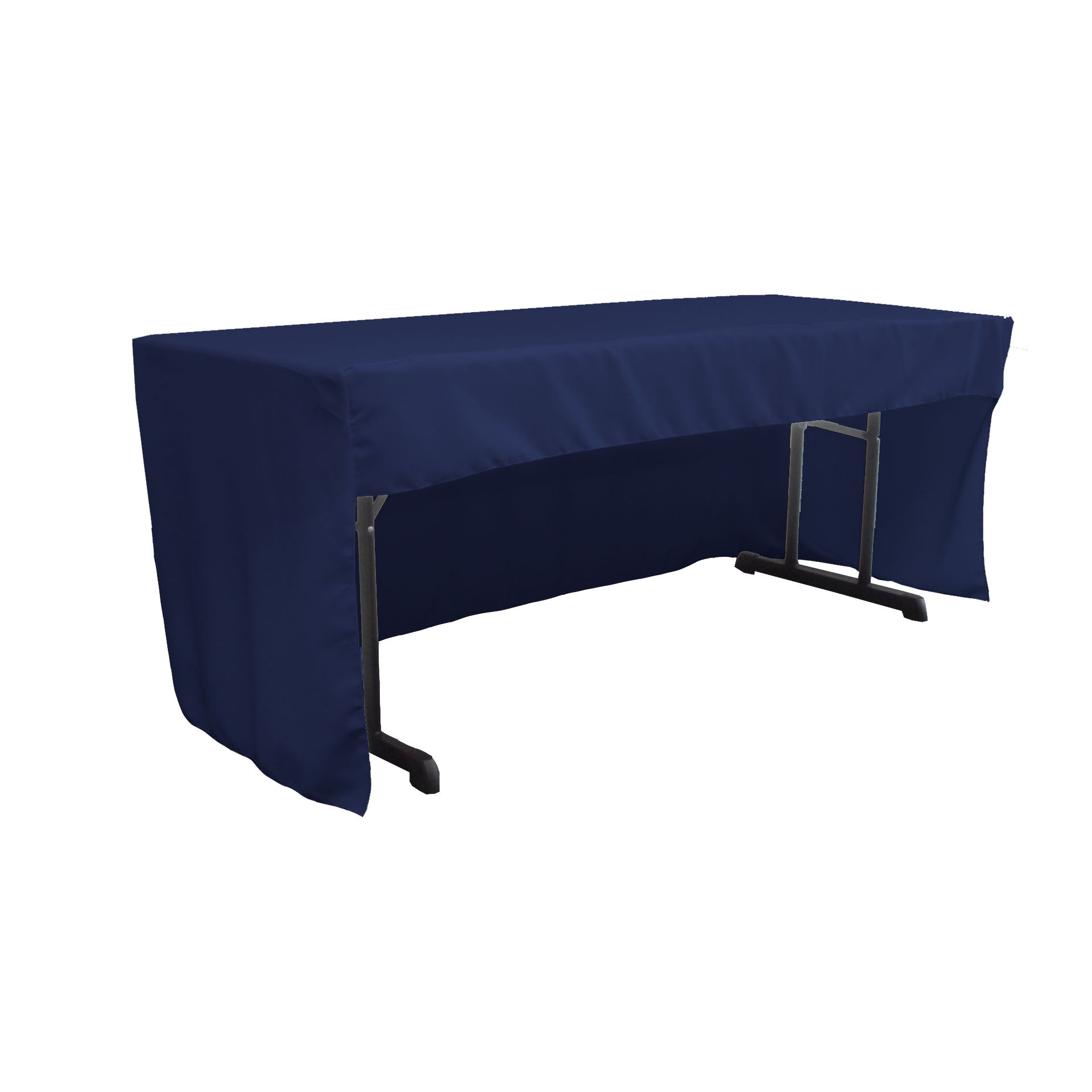 La Linen Open Back Polyester Poplin Fitted Tablecloth 96''L X 30''W X 30''H, Navy Blue