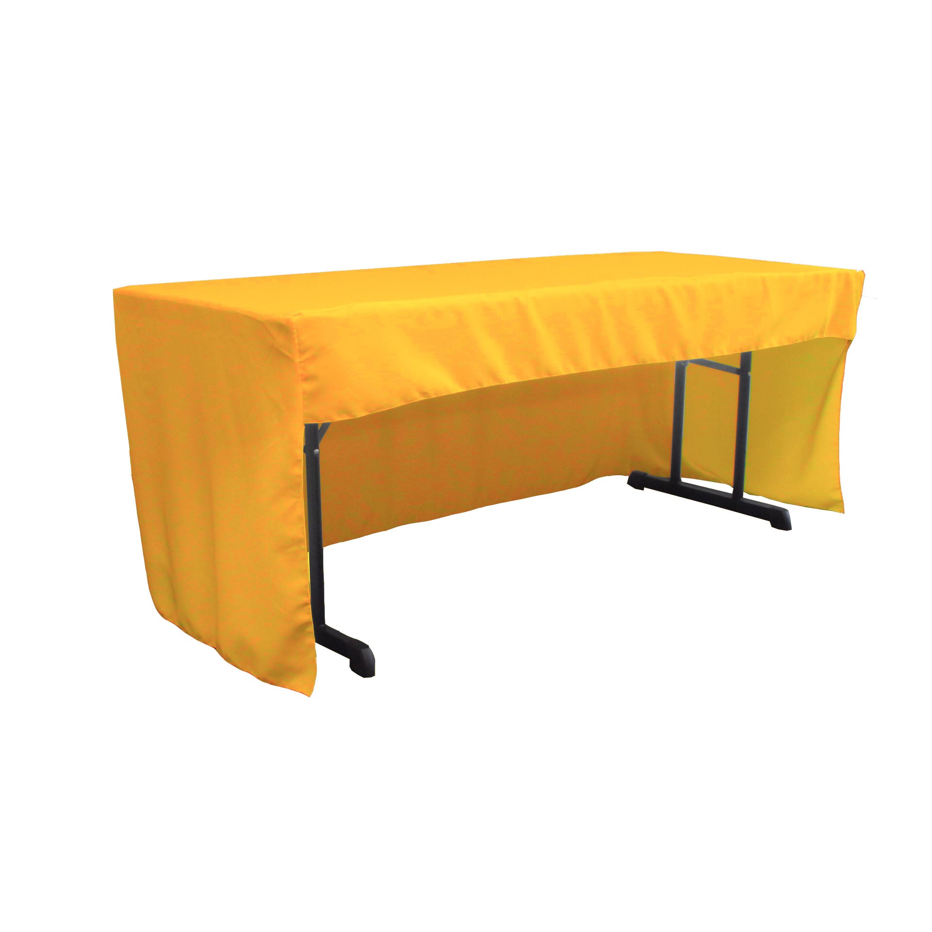 La Linen Open Back Polyester Poplin Fitted Tablecloth 96''L X 30''W X 30''H, Dark Yellow