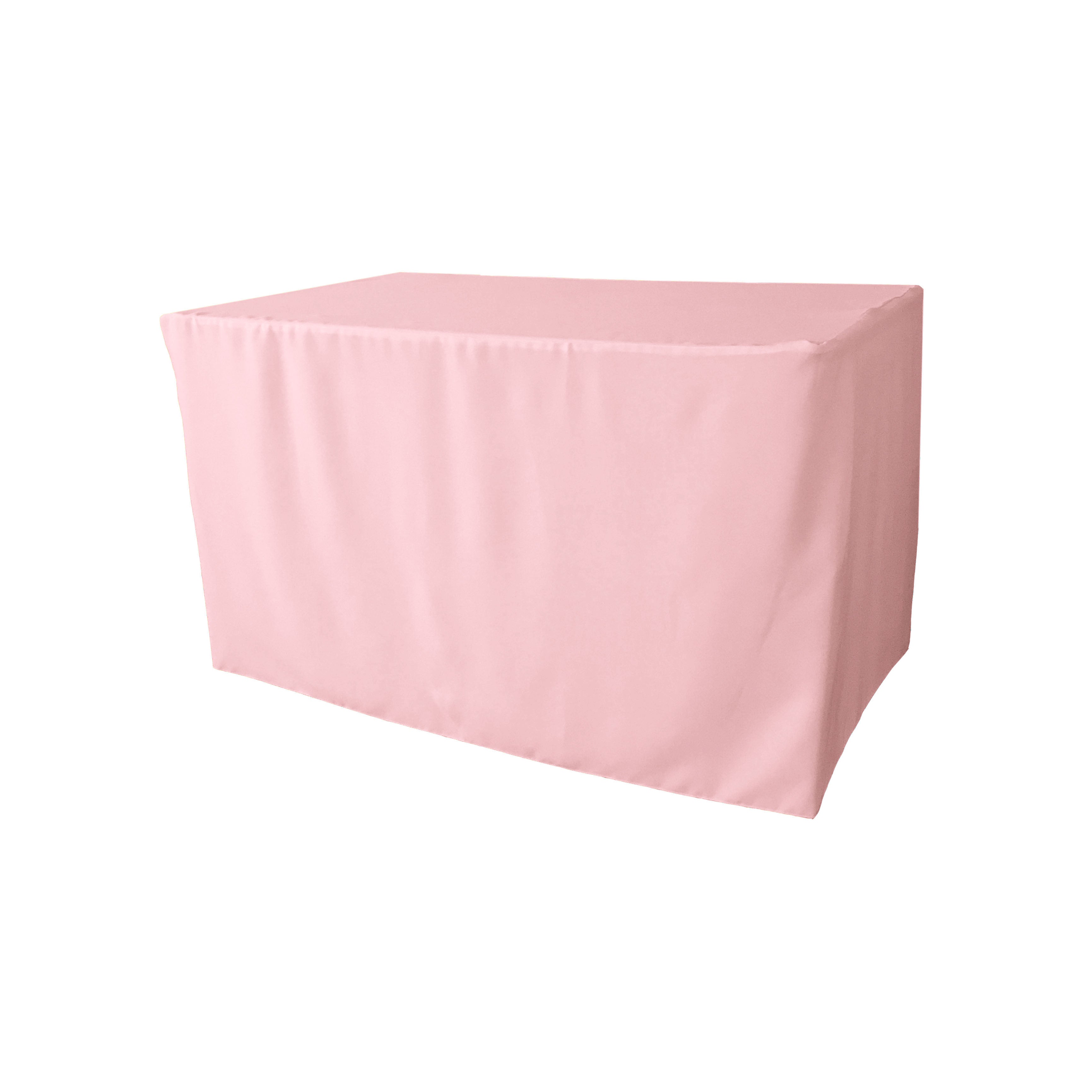La Linen Polyester Poplin Fitted Tablecloth 48''L X 30''W X 30''H, Light Pink