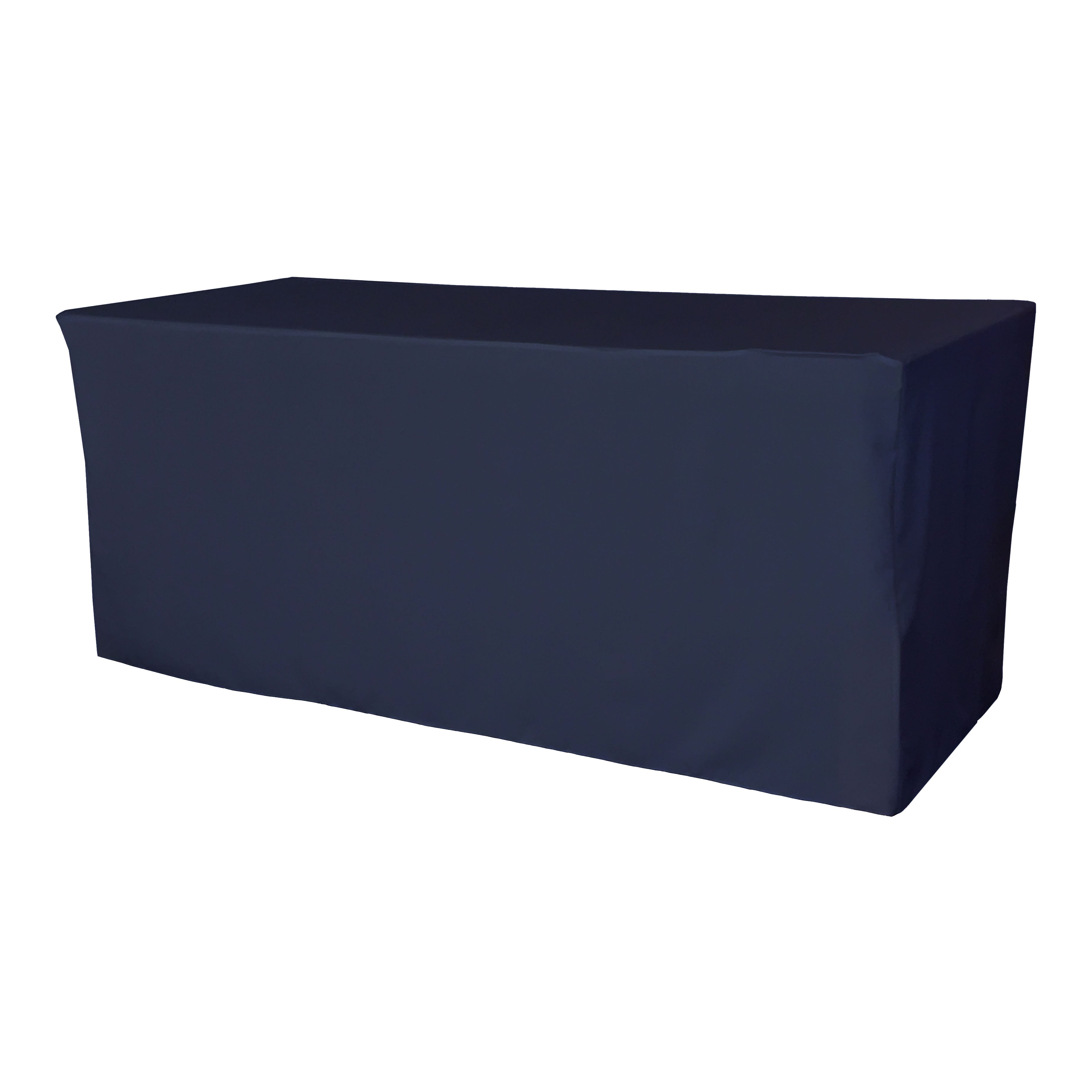 La Linen Polyester Poplin Fitted Tablecloth 72''L X 30''W X 30''H, Navy Blue
