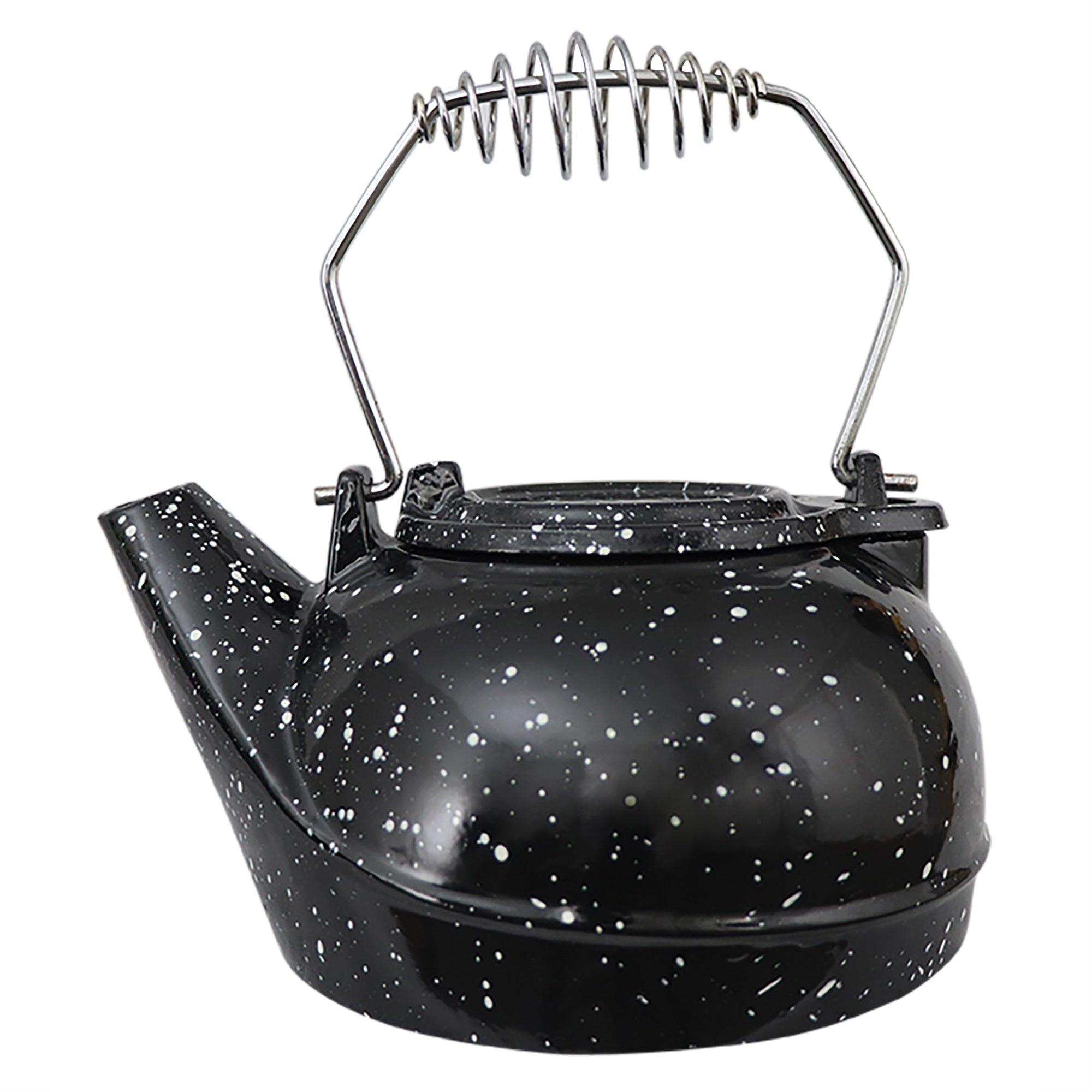 3 Qt Enameled Porcelain Steamer Kettle - Black With White Spec