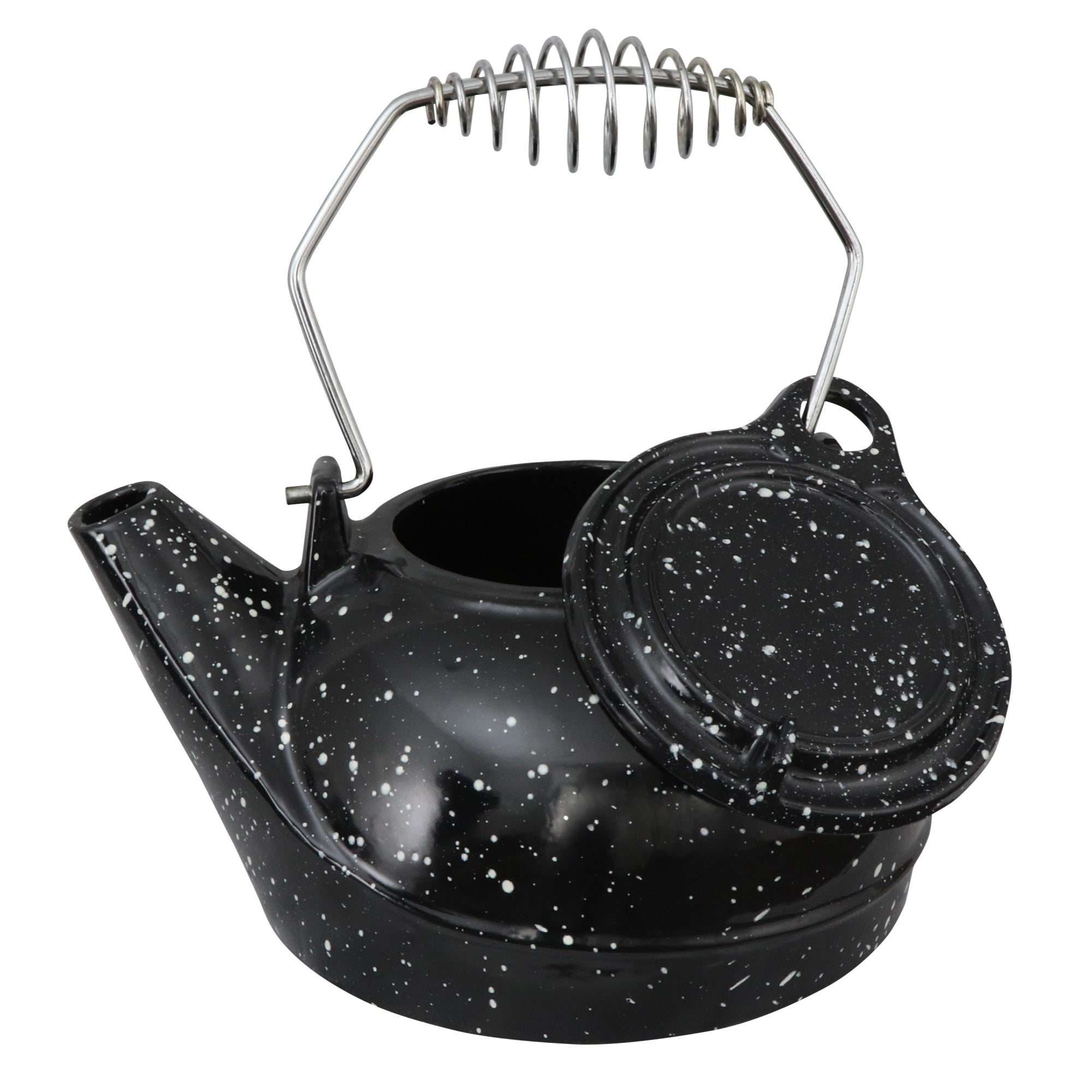 3 qt Enameled Porcelain Steamer Kettle - Black with White Spec