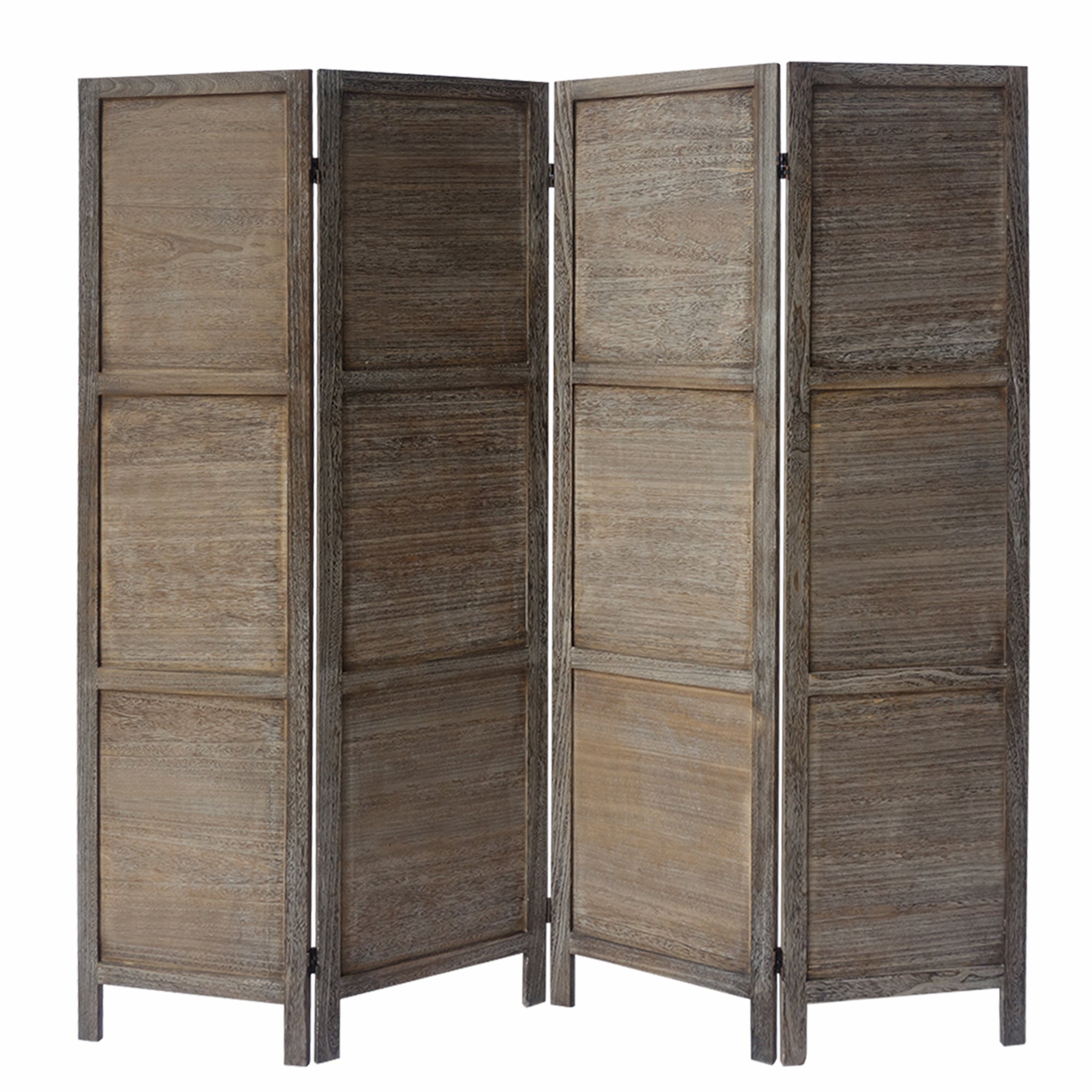67 Inch Paulownia Wood Panel Divider Screen, Grain Details, Handcrafted, Rustic Brown