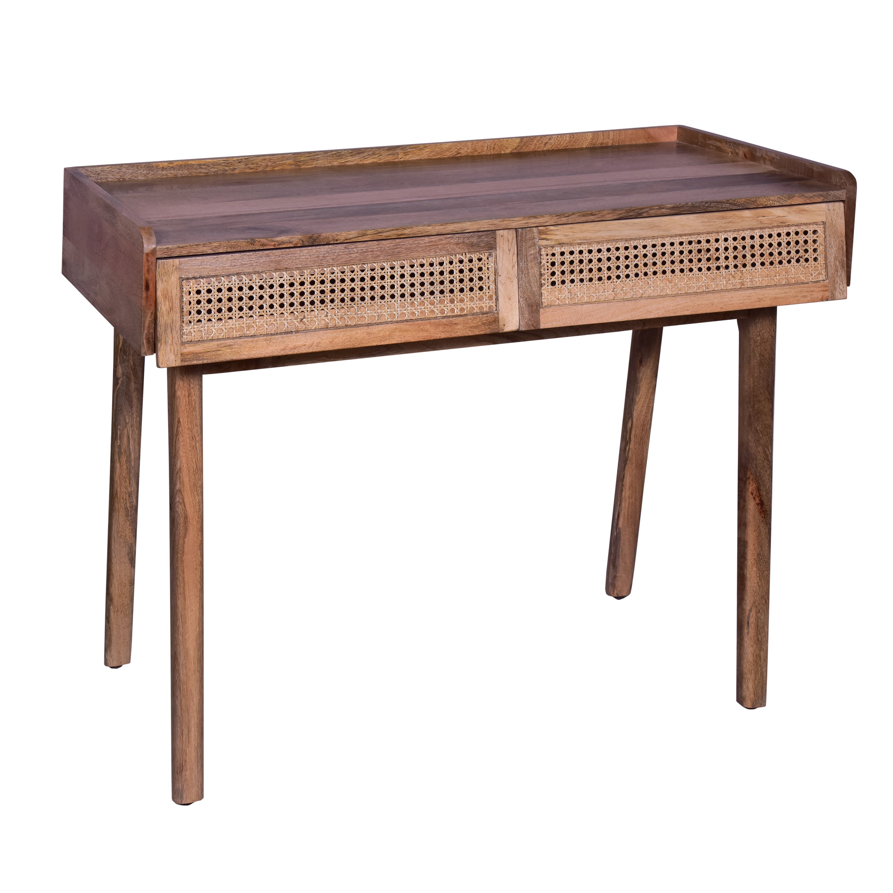 Mango Wood Farmhouse Writing Desk with 2 Drawers and Wooden Frame, Oak Brown