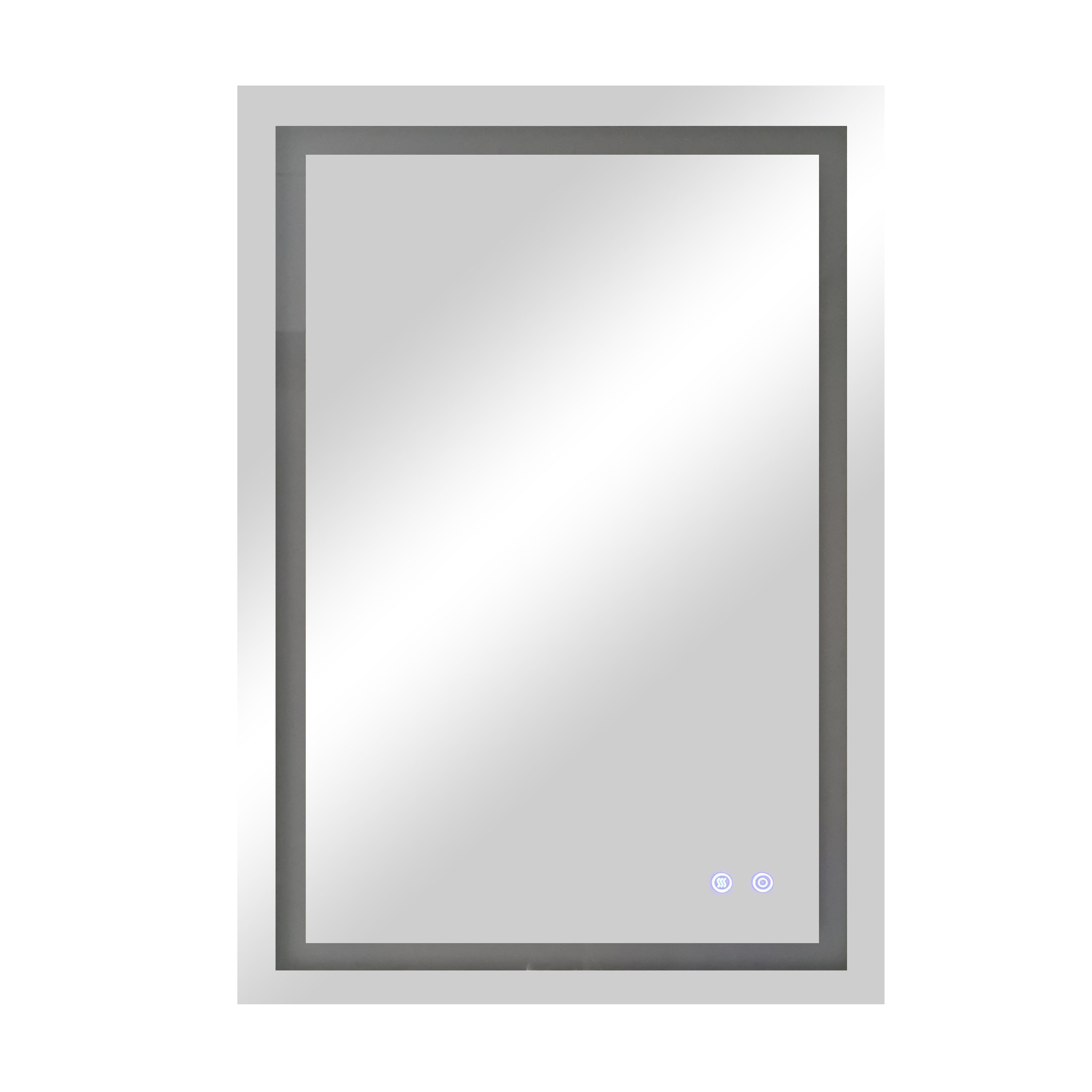 24 x 36 Inch Frameless LED Illuminated Bathroom Wall Mirror, Touch Button Defogger, Rectangular, Metal, Silver
