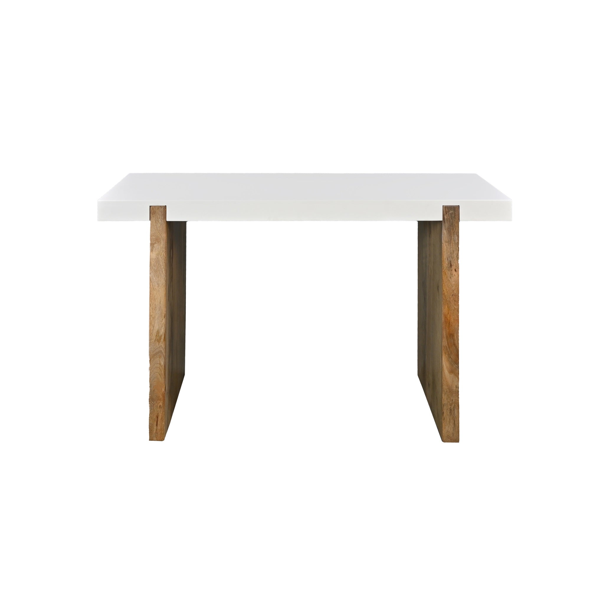 Kerry 48 Inch Rectangular Mango Wood Console Table, Sled Base, Glossy White, Natural Brown