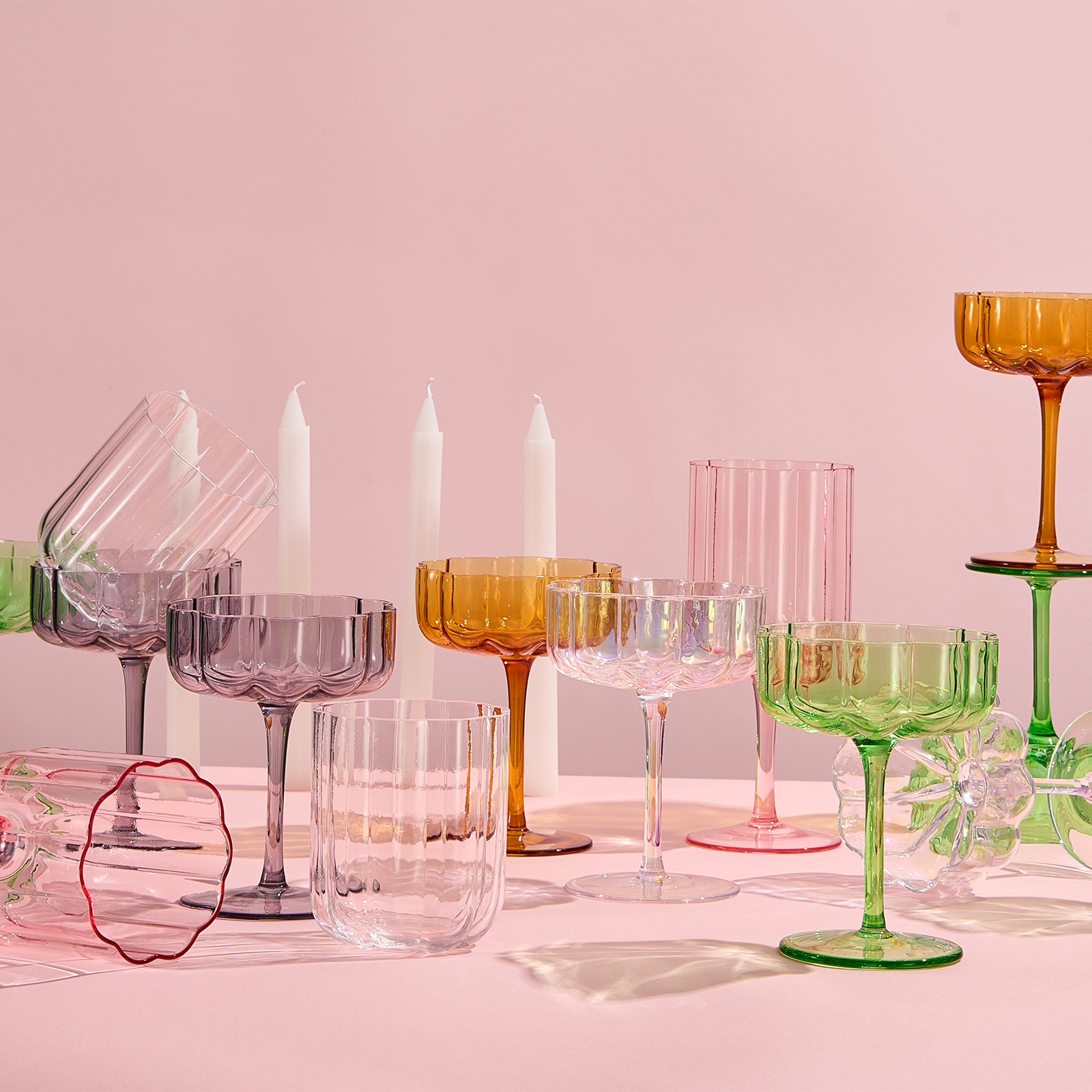 Flower Lowball Glassware, Clear, Set of 2