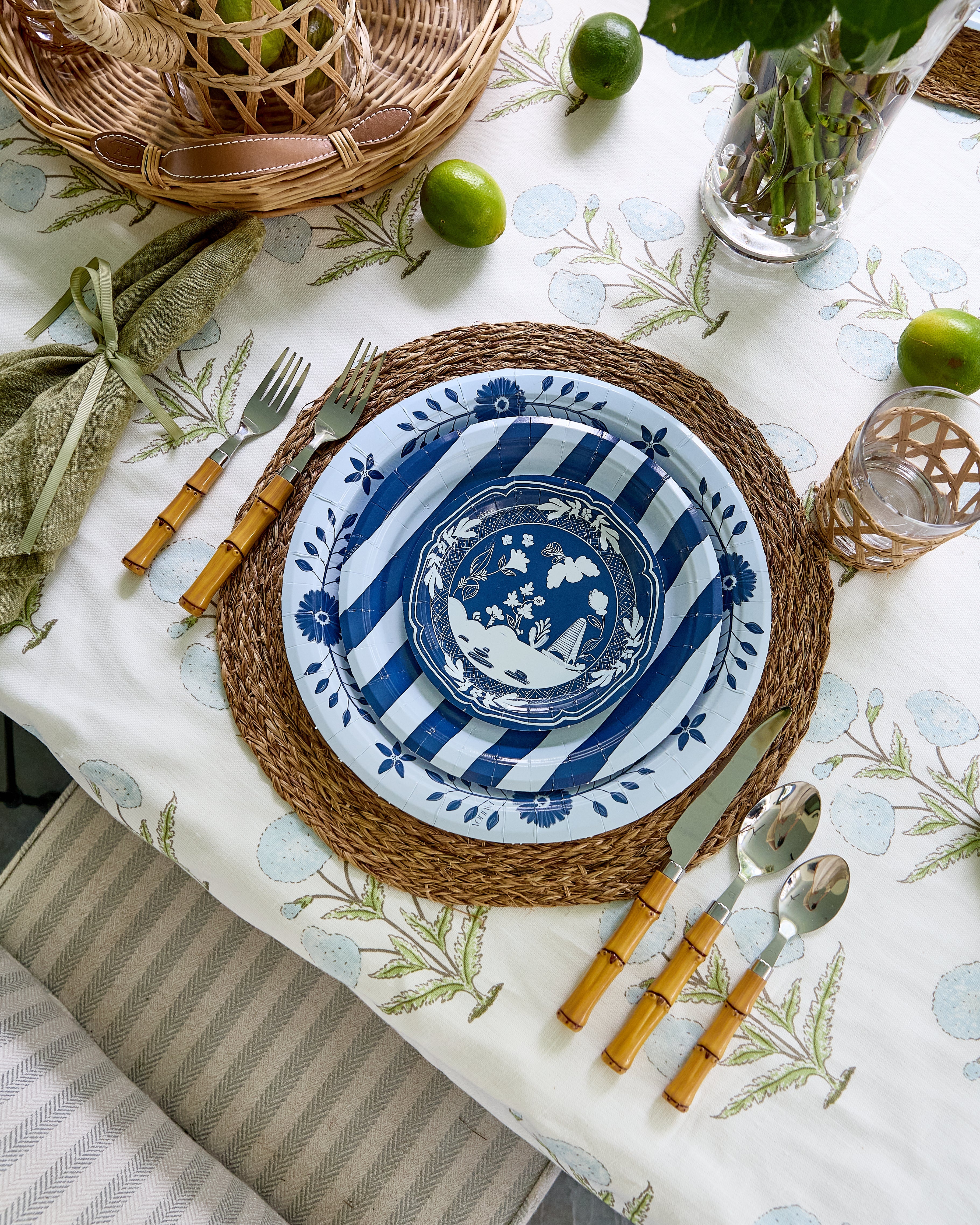 Sky and Navy Daisy Josephine Dinner Plates - 8 pack