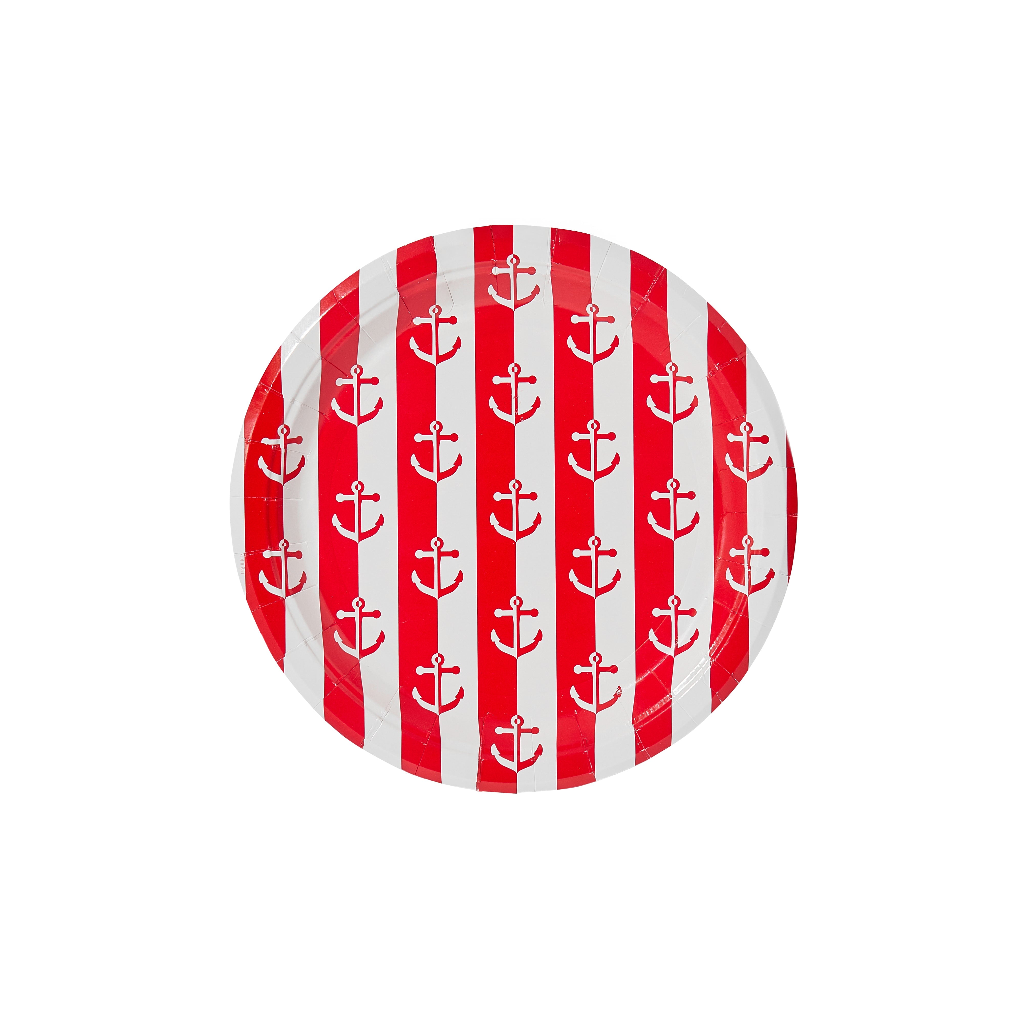 Red Anchor Away Stripes Dessert Plates - 8 Pack