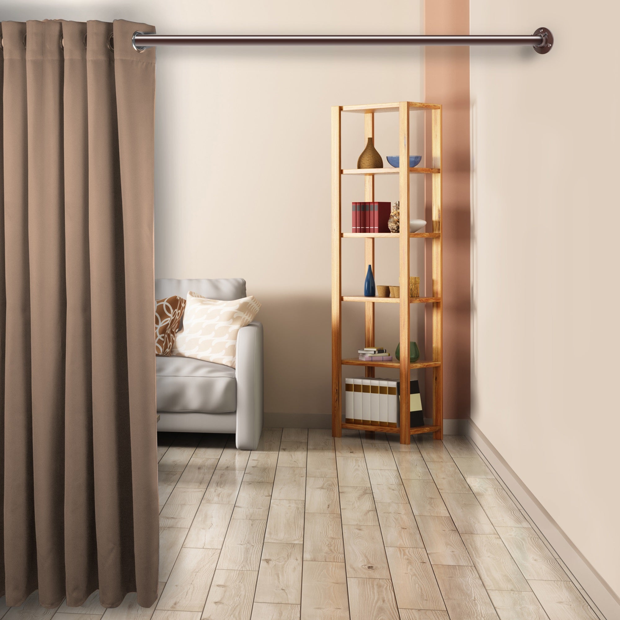 1 inch Adjustable 48-84'' Room Divider/Closet Rod (Rod and Socket Set) - Bronze