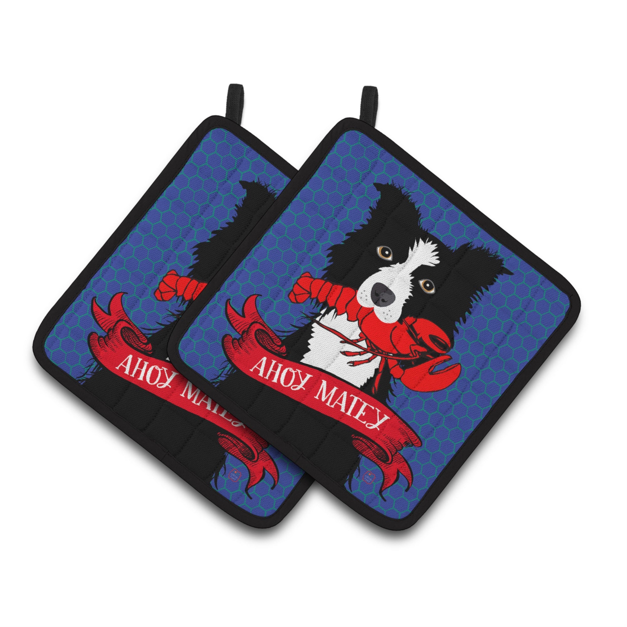 'Caroline'S Treasures Ahoy Matey Nautical Border Collie Pair Of Pot Holders Vha3011Pthd, 7.5Hx7.5W, Multicolor''