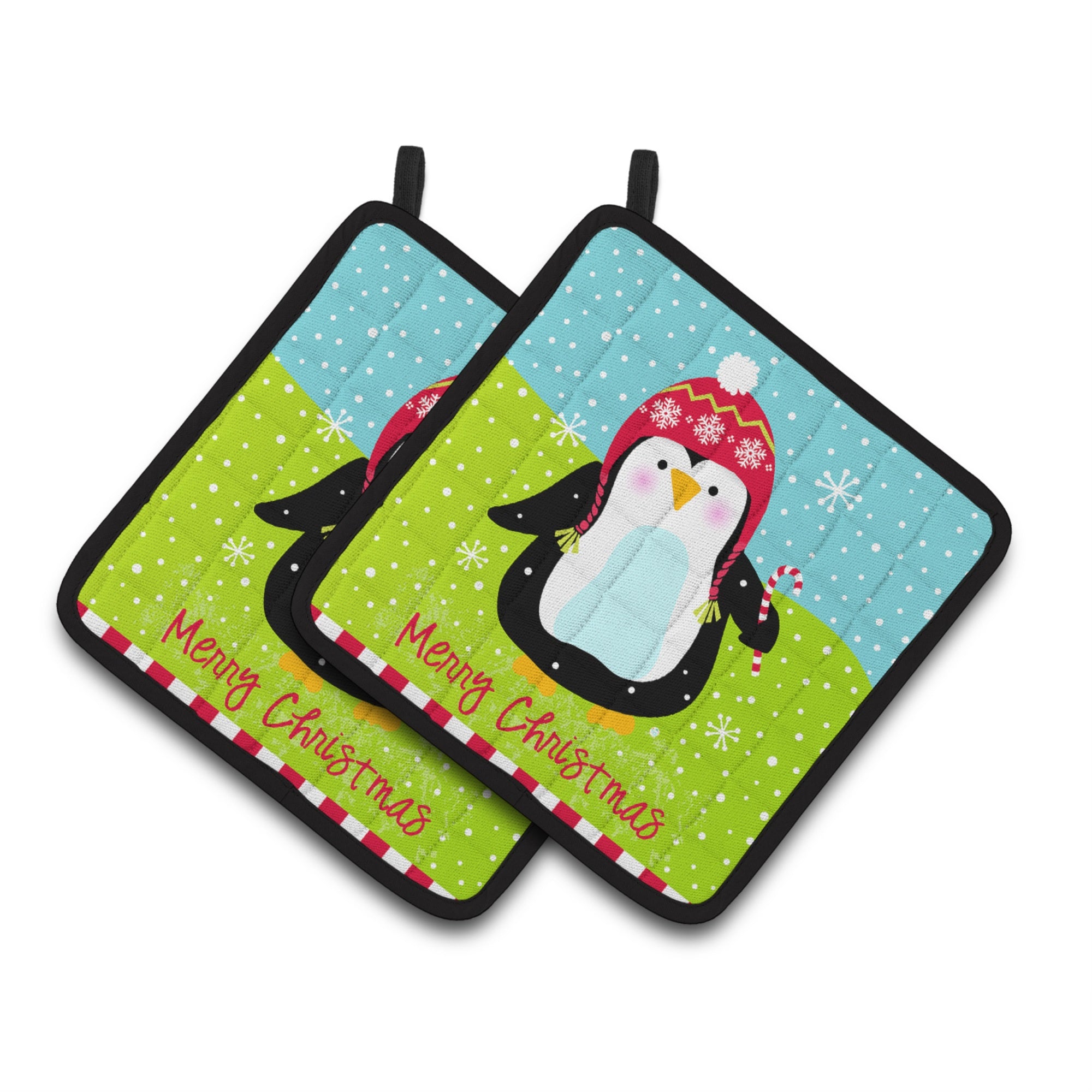 'Caroline'S Treasures Merry Christmas Happy Penguin Pair Of Pot Holders Vha3015Pthd, 7.5Hx7.5W, Multicolor''