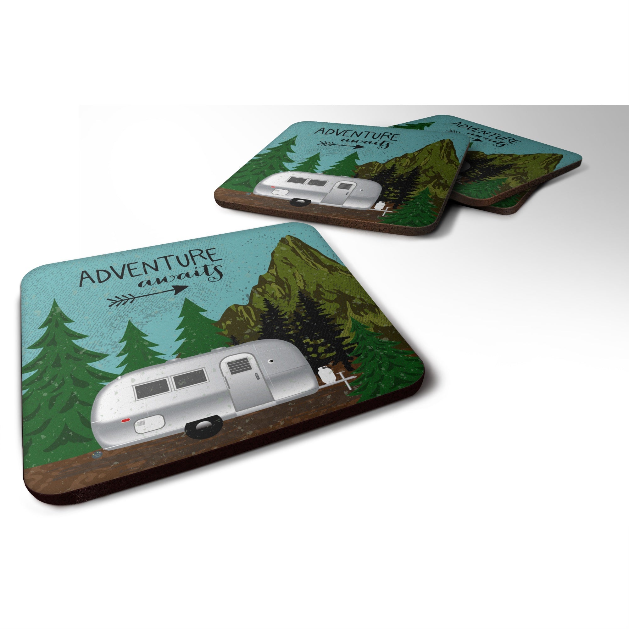 'Caroline'S Treasures Airstream Camper Adventure Awaits Foam Coaster Set Of 4, 3.5, Multicolor''
