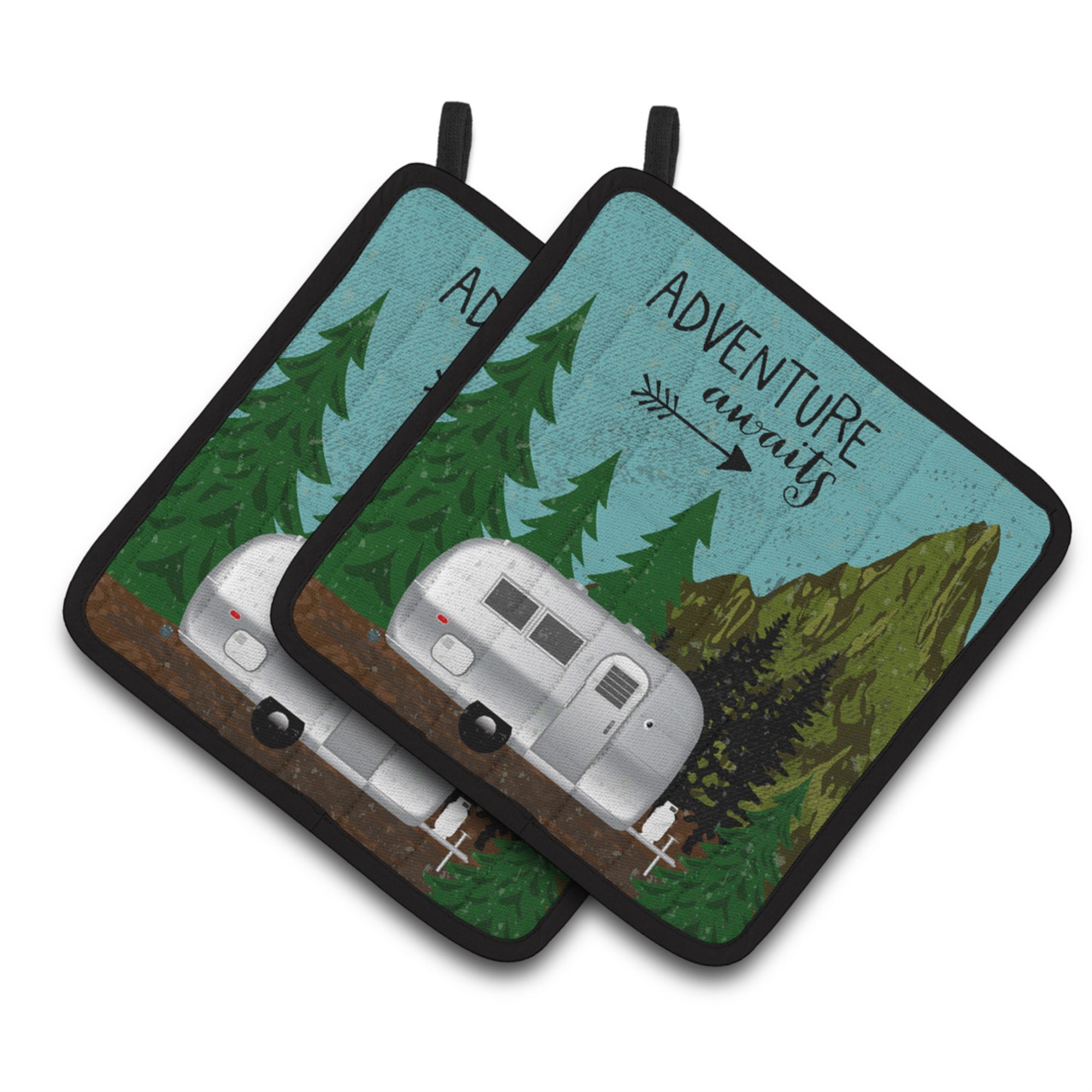'Caroline'S Treasures Airstream Camper Adventure Awaits Pair Of Pot Holders, 7.5Hx7.5W, Multicolor''