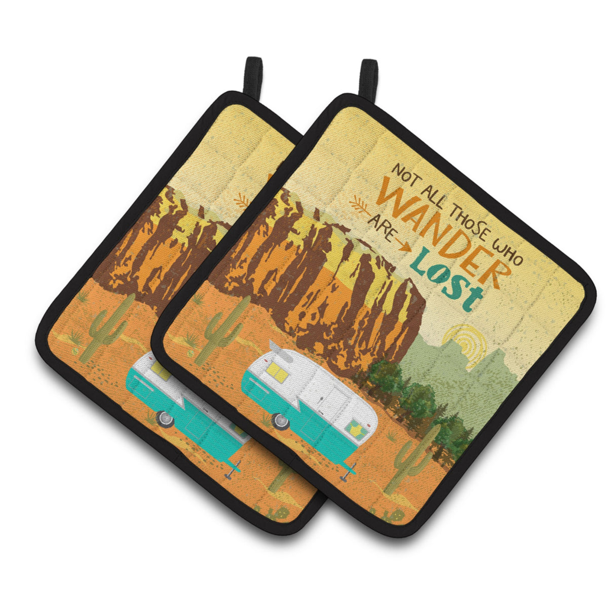 'Caroline'S Treasures Retro Camper Camping Wander Pair Of Pot Holders, 7.5Hx7.5W, Multicolor''