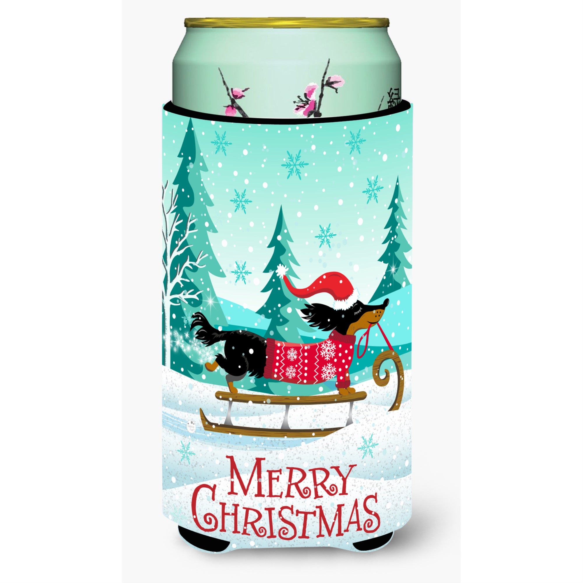 'Caroline'S Treasures Merry Christmas Dachshund Tall Boy Insulator Hugger Cold-Beverage-Koozies, Tbc, Multicolor''