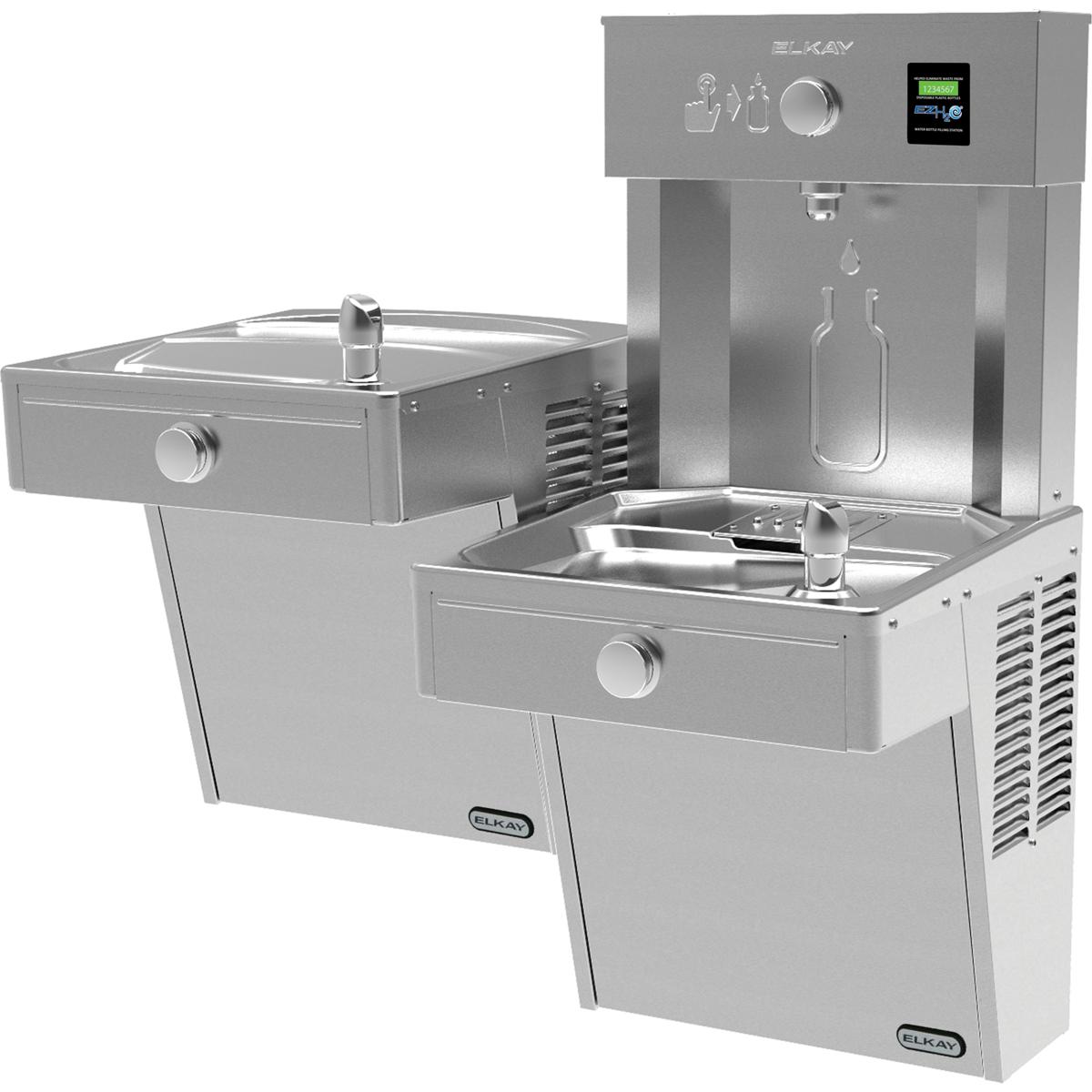 Elkay Ezh2O Vandal-Resistant Bottle Filling Station, & Bi-Level Cooler, Non-Filtered Non-Refrigerated Stainless