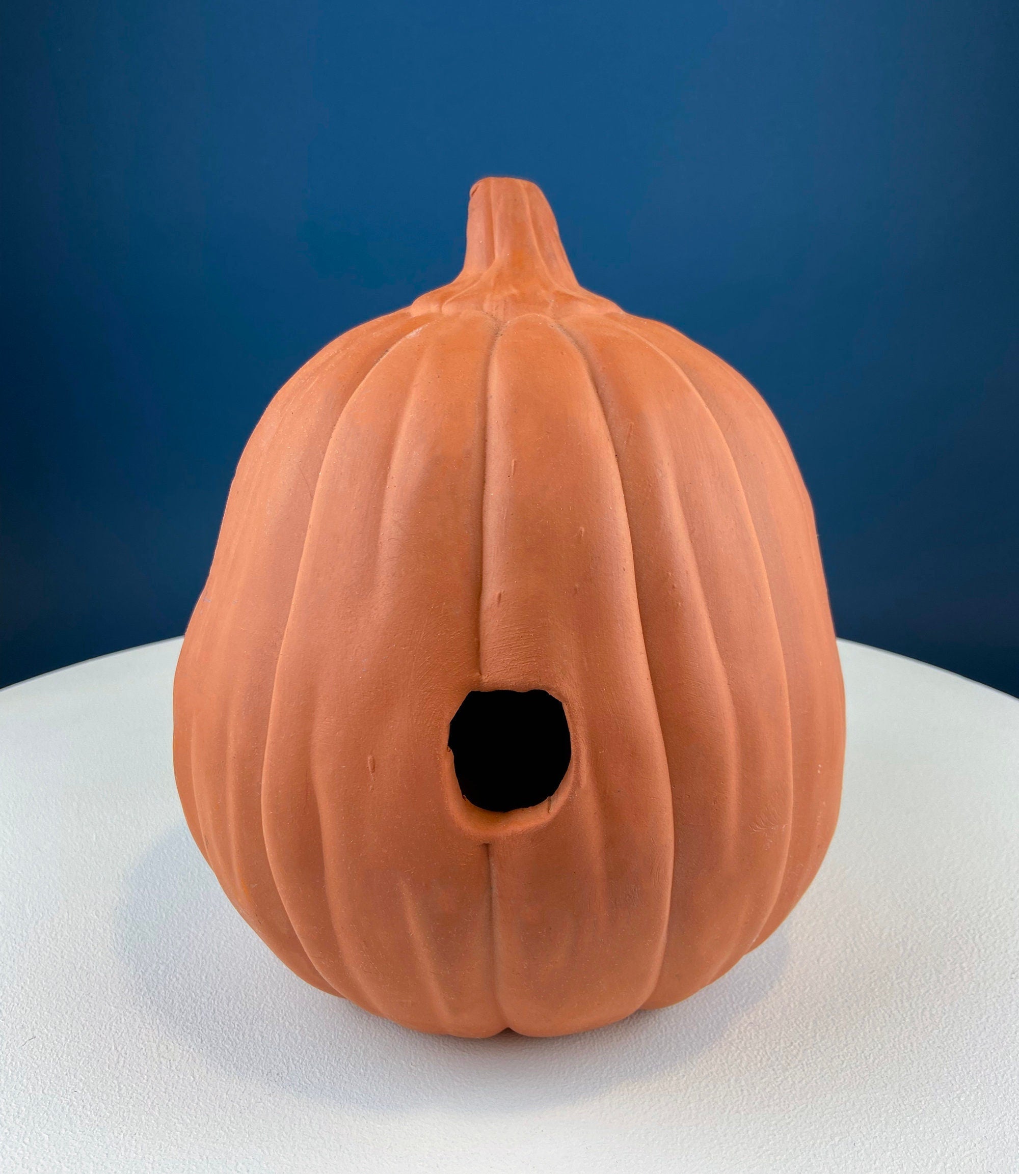Set of Two Large Clay Pumpkins Making Scary Funny Faces. Candle or Light Kit. Halloween Thanksgiving Fall Decor. Home, Porch or Retail.