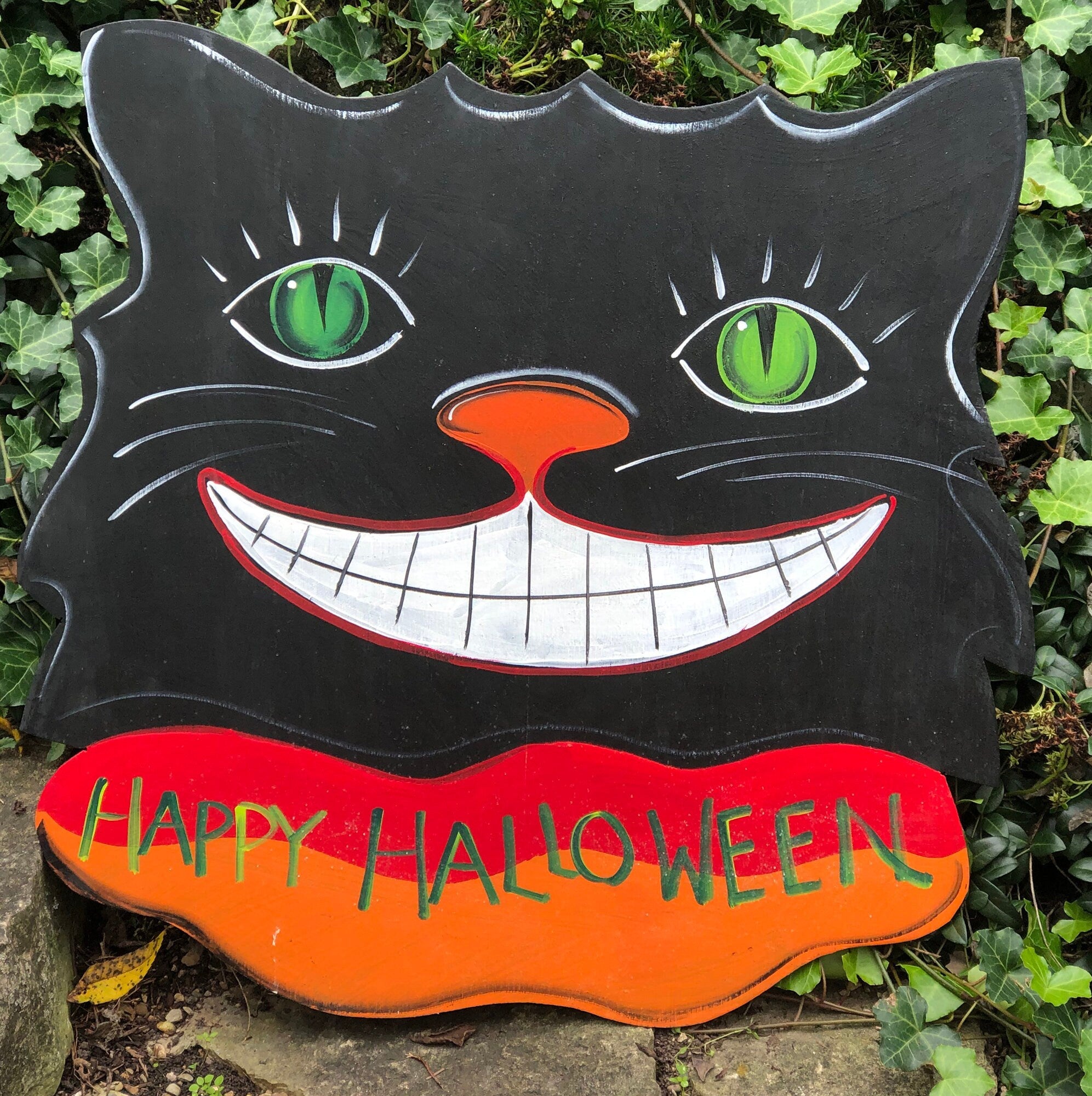 Large 12" Candy Bowl with Grinning Witch for Halloween Candy. Funny Trick or Treat Dish. Unusual Seasonal Fall Home or Retail Decor. Kids Room.