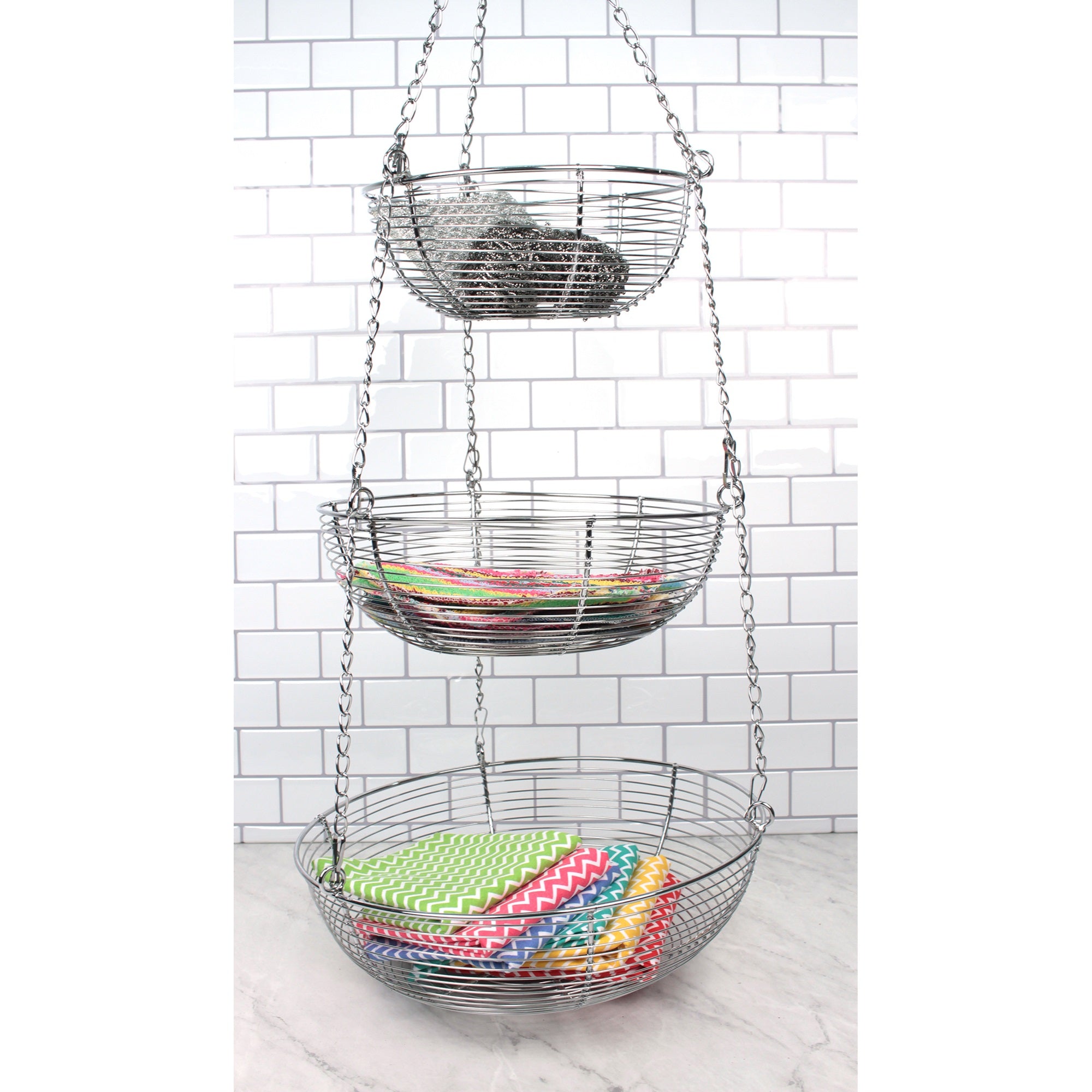 RSVP International Woven Wire Hanging Basket - Chrome