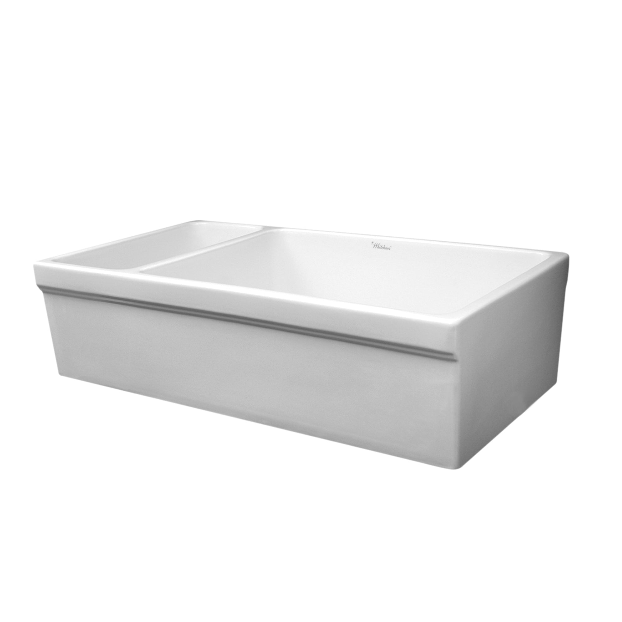 Farmhaus Fireclay Quatro Alcove Large Reversible Sink And Small Bowl With Decorative 2 ? Lip On Both Sides