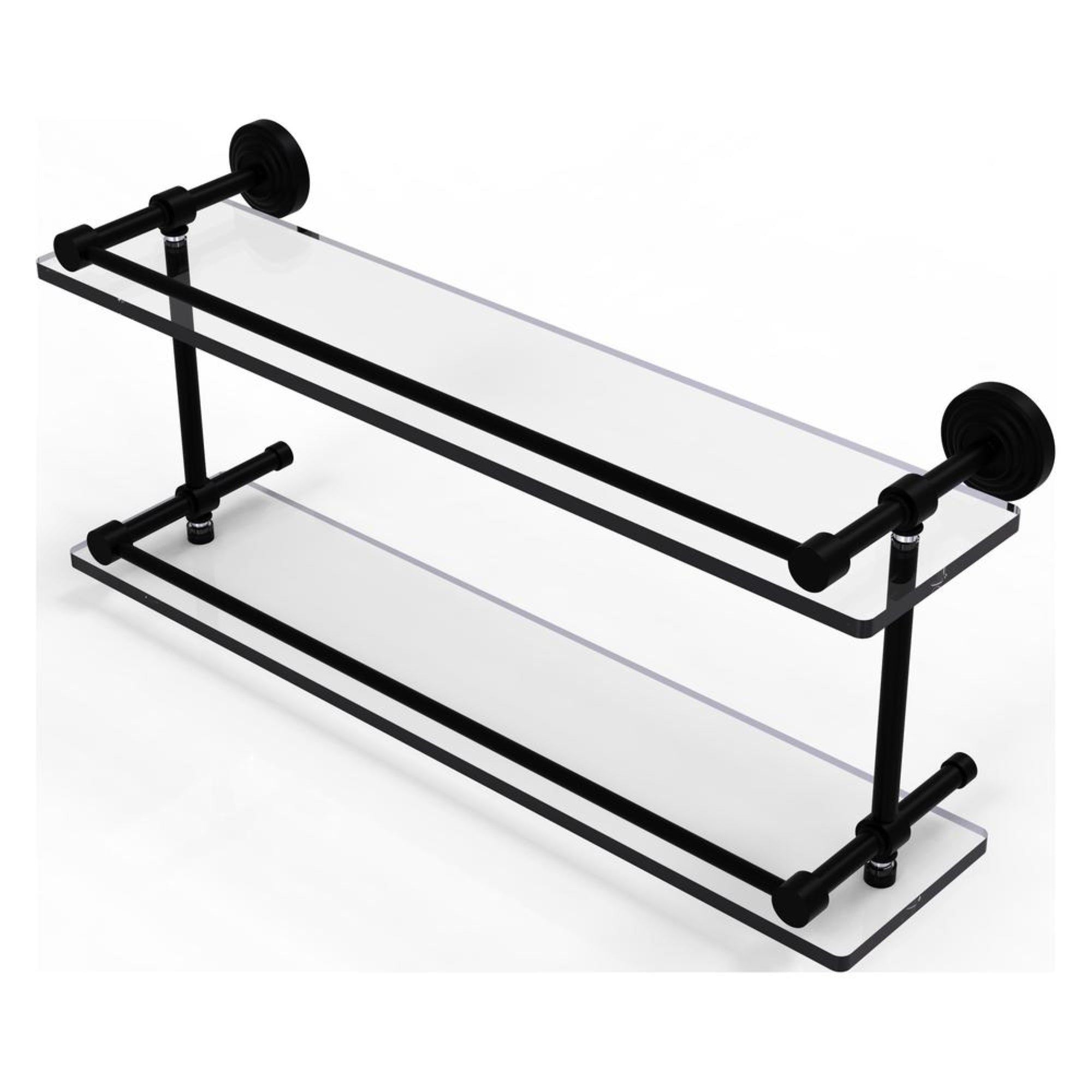 Wp-2/22-Gal-Bkm Waverly Place 22 Inch Double Glass Shelf With Gallery Rail, Matte Black
