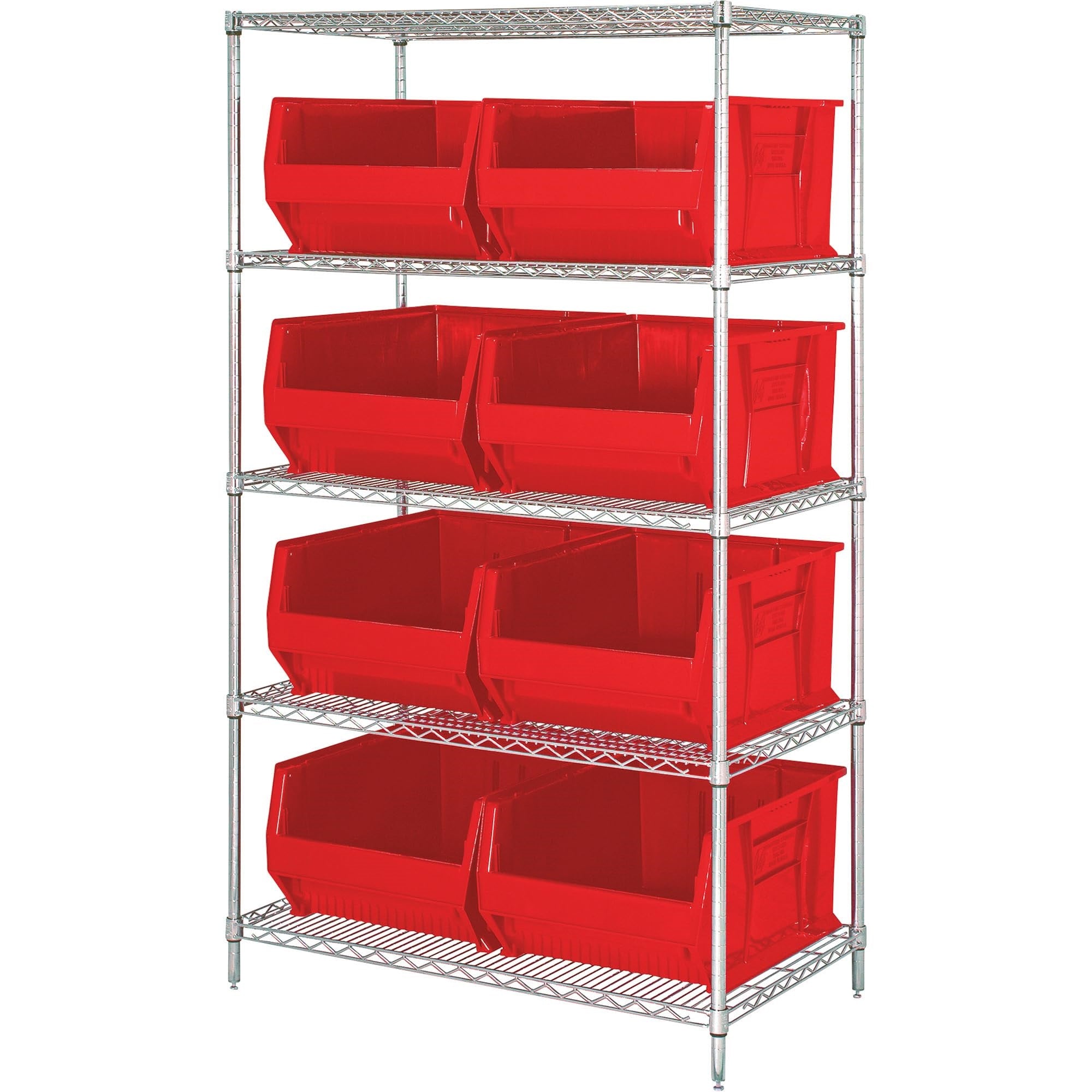 Bin Wire Shelving System, 42W X 24D X 74H Overall Size, 800 Lb. Capacity Per Shelf, Includes: (5) Wire Shelves, (4) Posts, And (