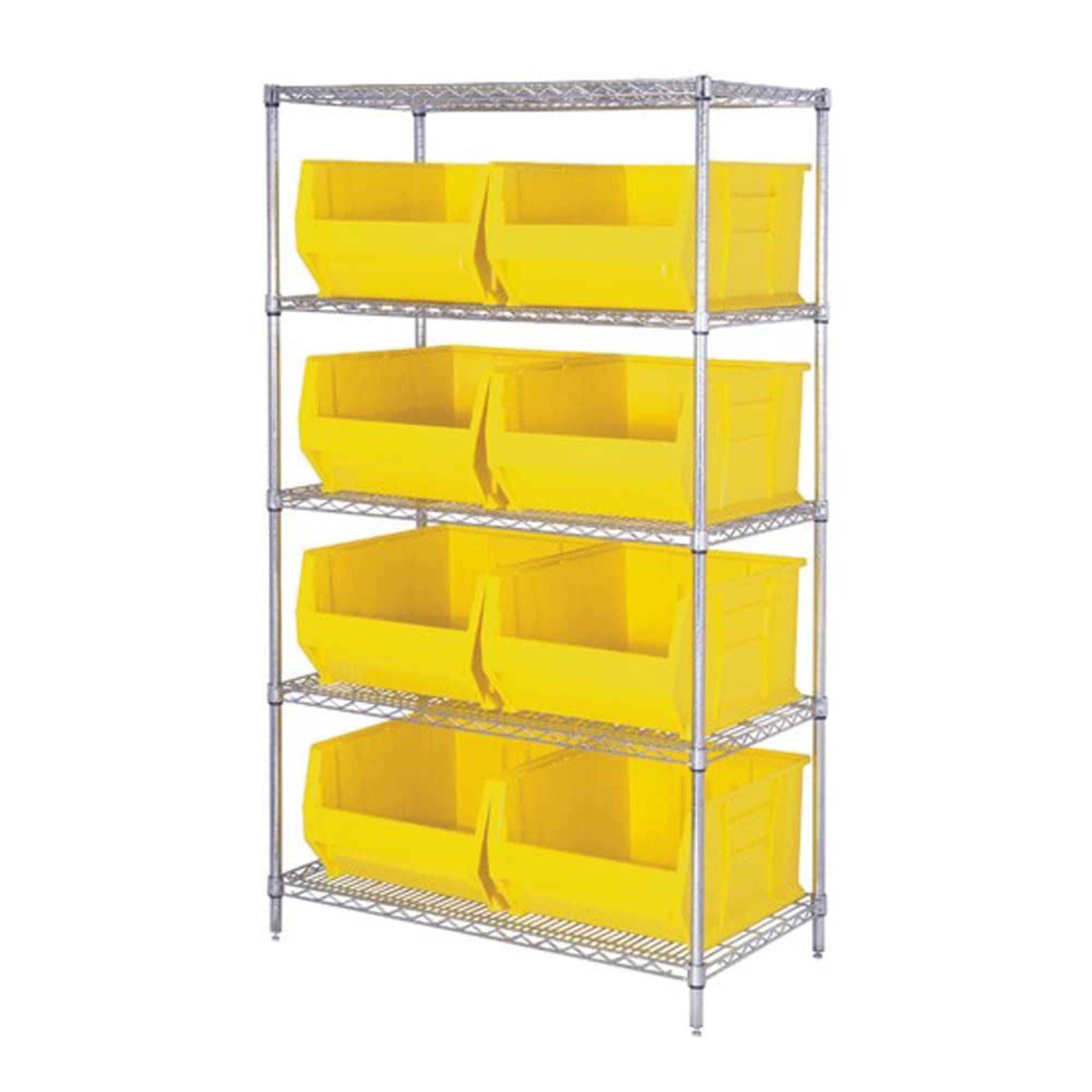 Bin Wire Shelving System, 42W X 30D X 74H, 800 Lbs Load Capacity Per Shelf, Includes: (5) Shelves And (8) Qus975 Yellow Bins, Ch