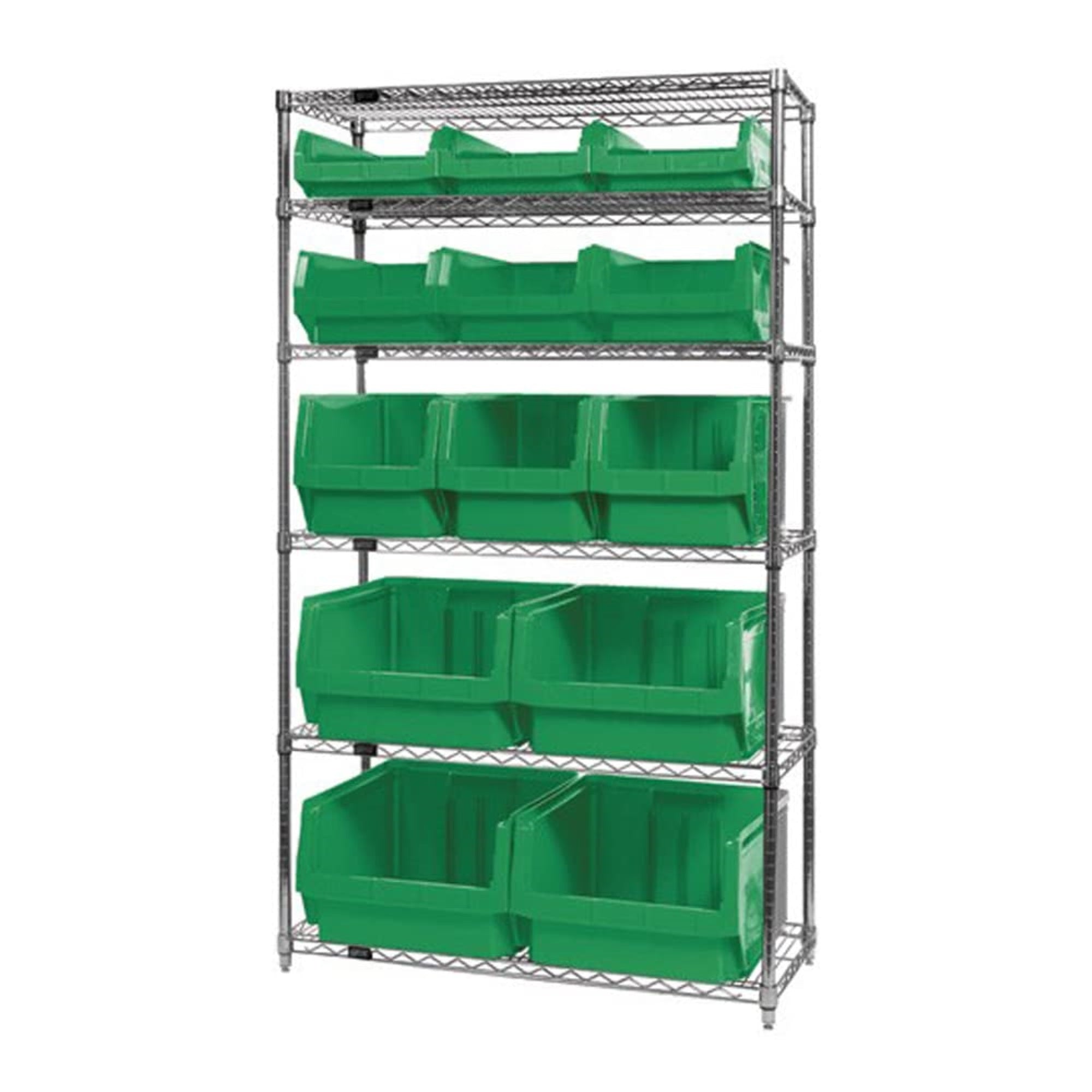 Bin Wire Shelving System, 42W X 18D X 74H, 800 Lbs Load Capacity Per Shelf, Includes: (6) Shelves, (4) Qms543, (3) Qms533, (3) Q