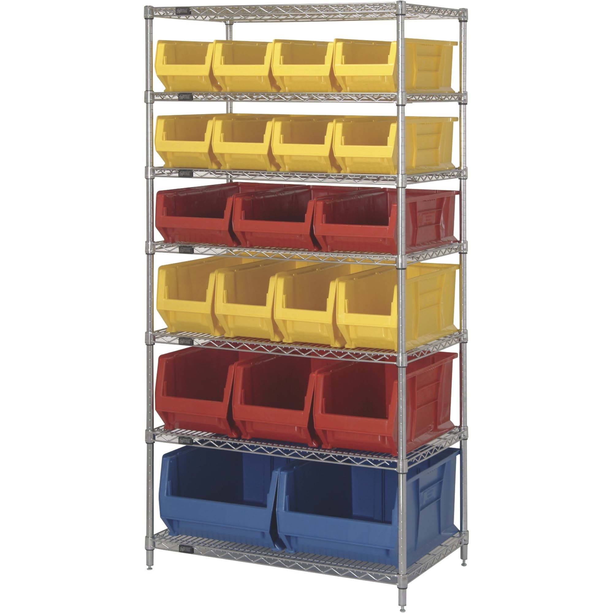 Bin Wire Shelving System, 36W x 24D x 74H, 800 lb. capacity per shelf, includes: (7) wire shelves, (4) posts, (8) QUS950, (3) QU