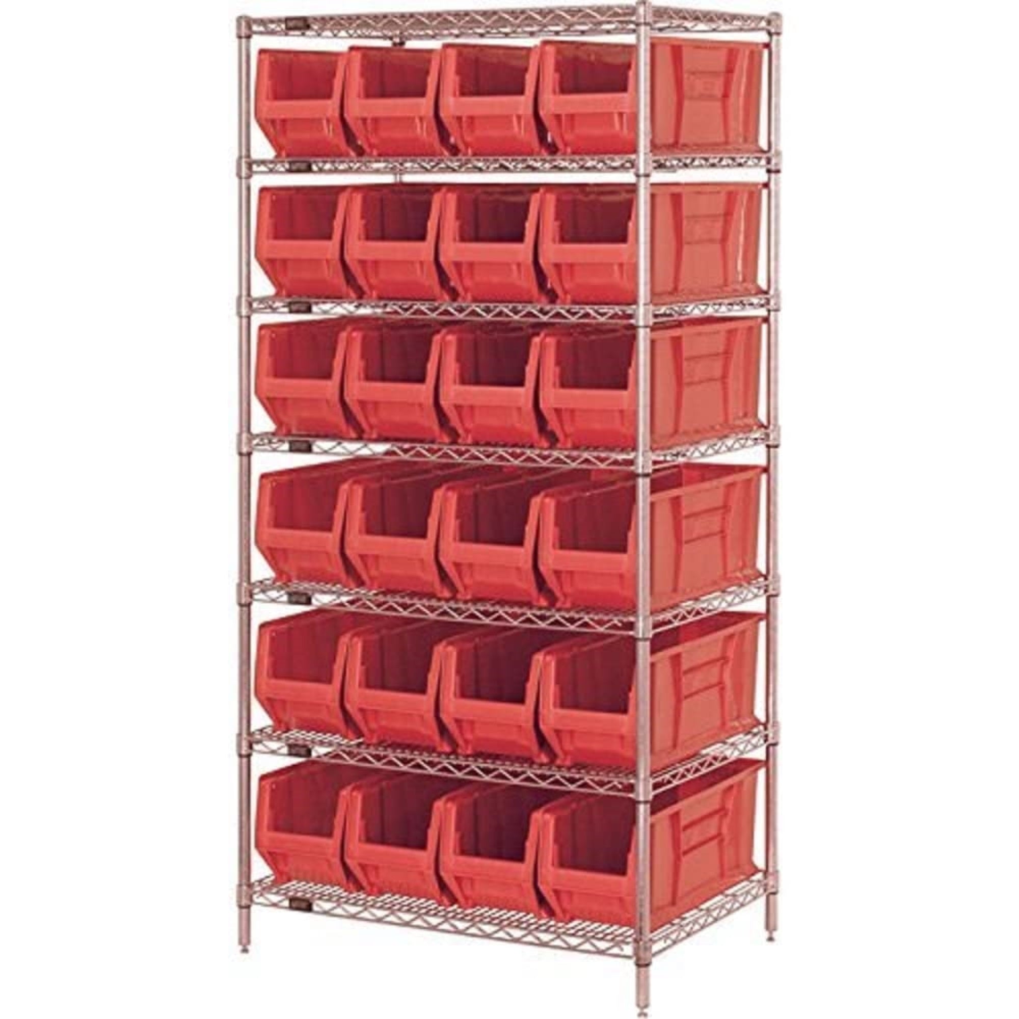 Wire Shelving Container System, 36W X 24D X 74H, 800 Lb. Capacity, Includes: (7) Wire Shelves, (4) 74H Posts, And (24) Qus951 Re
