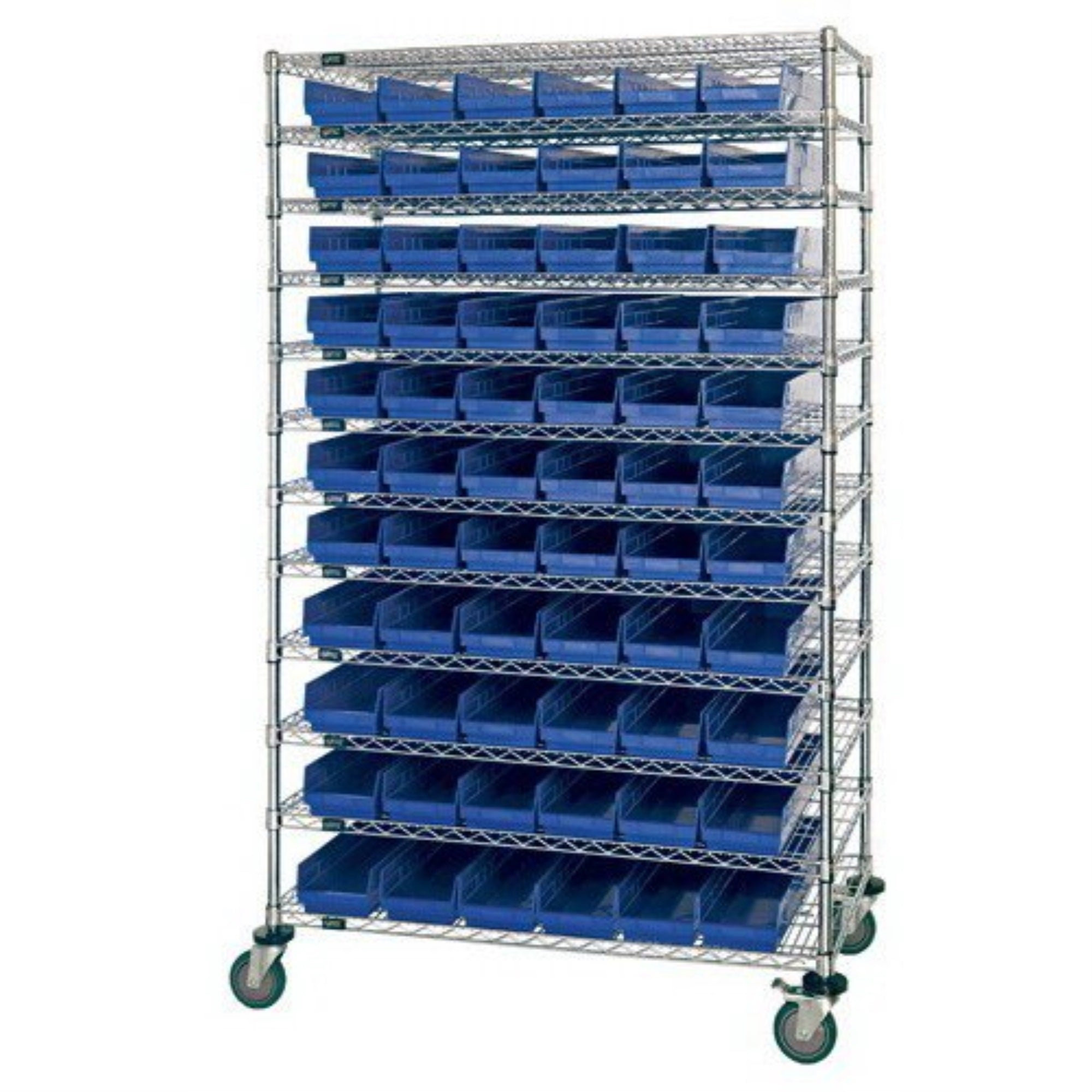 Bin Wire Shelving System, 72W X 24D X 74H, 600 Lbs Load Capacity Per Shelf, Includes: (12) Shelves And (176) Qsb105 Clear Bins,
