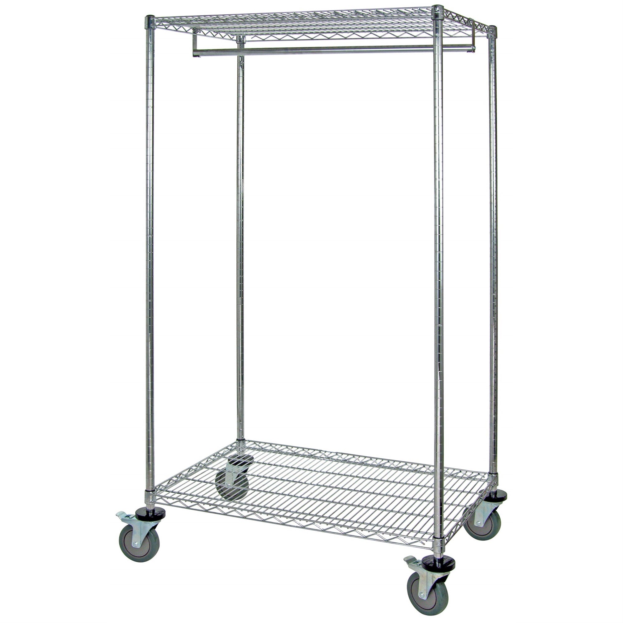 Wire Garment Rack, Mobile, 60W X 24D X 69H, 75 Lbs. Capacity On The Hang Bar, Chrome Plated Finish