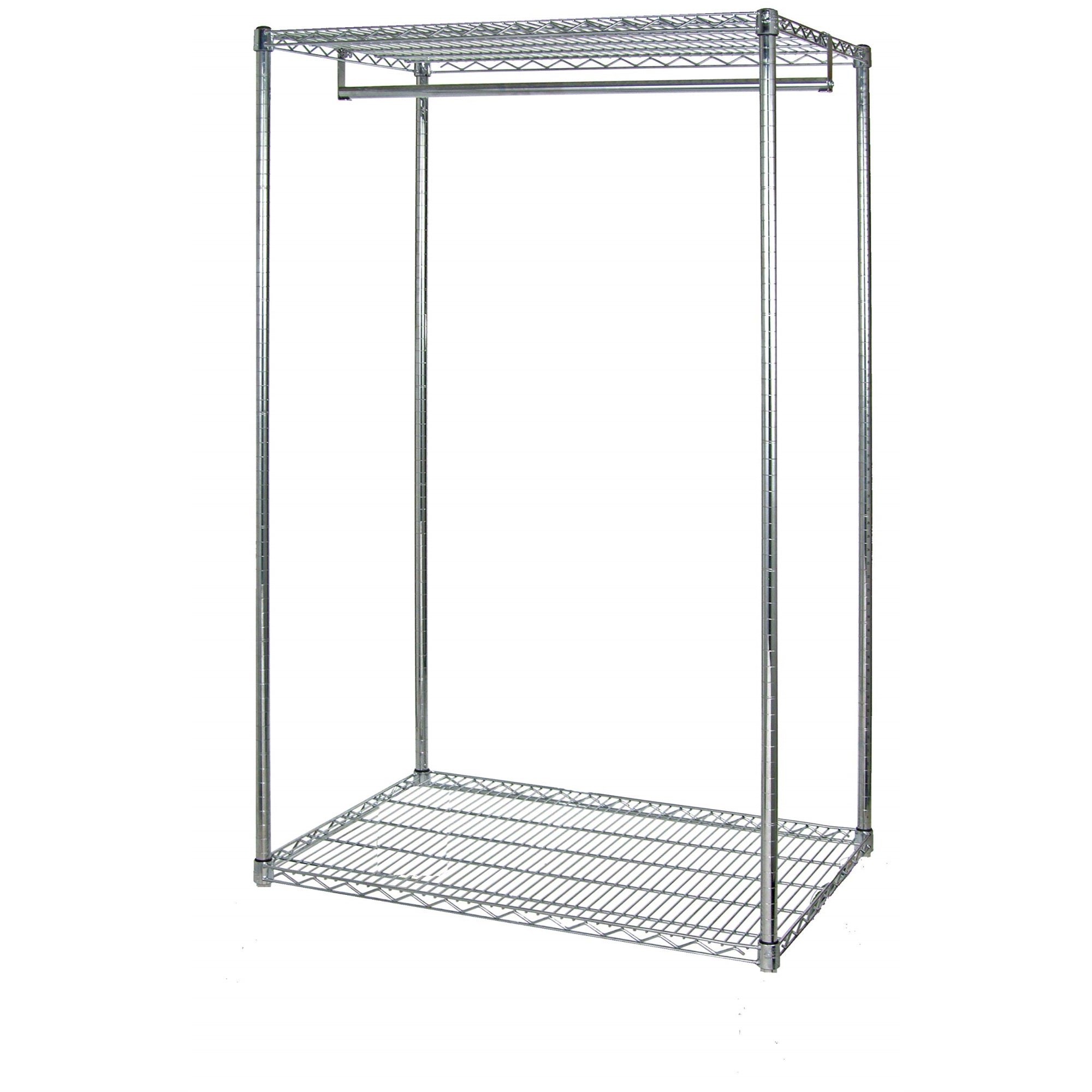 Wire Garment Rack, Stationary, 60W X 24D X 63H, 75 Lbs. Capacity On The Hang Bar, Chrome Plated Finish