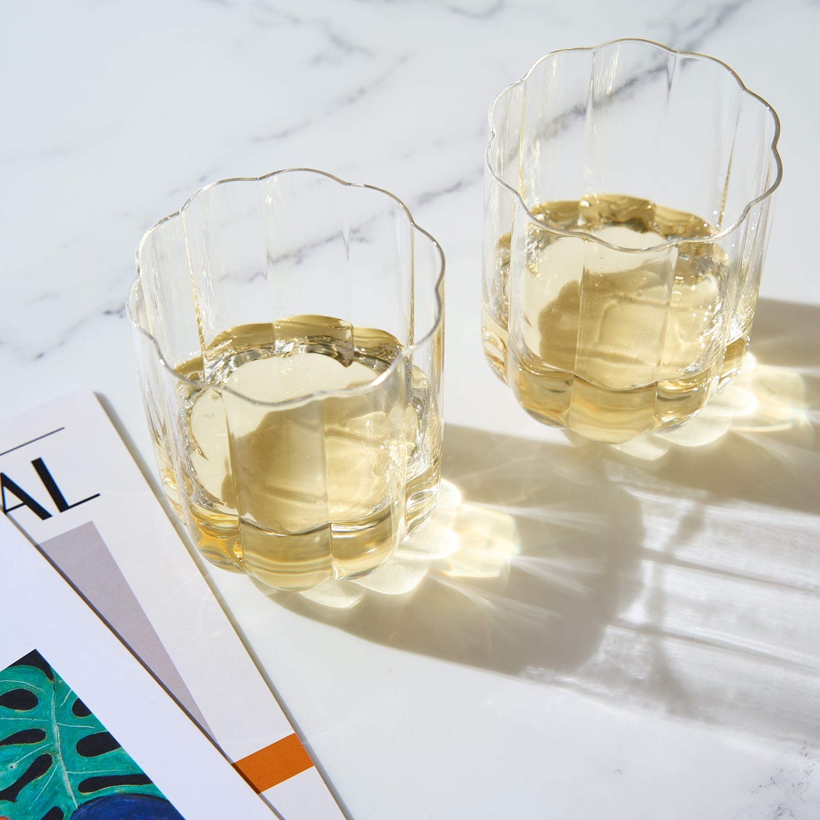 Flower Lowball Glassware, Clear, Set of 2