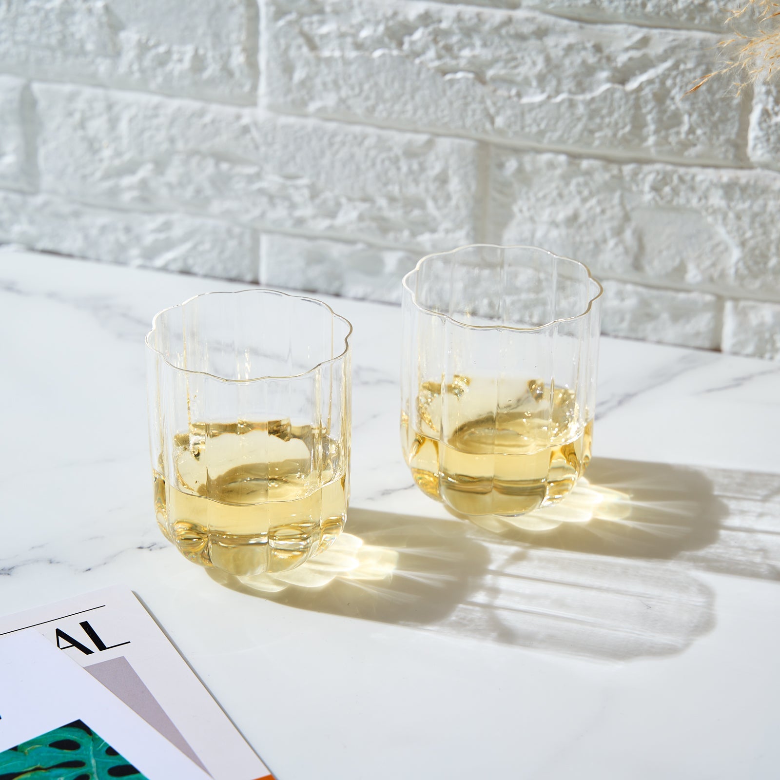 Flower Lowball Glassware, Clear, Set of 2