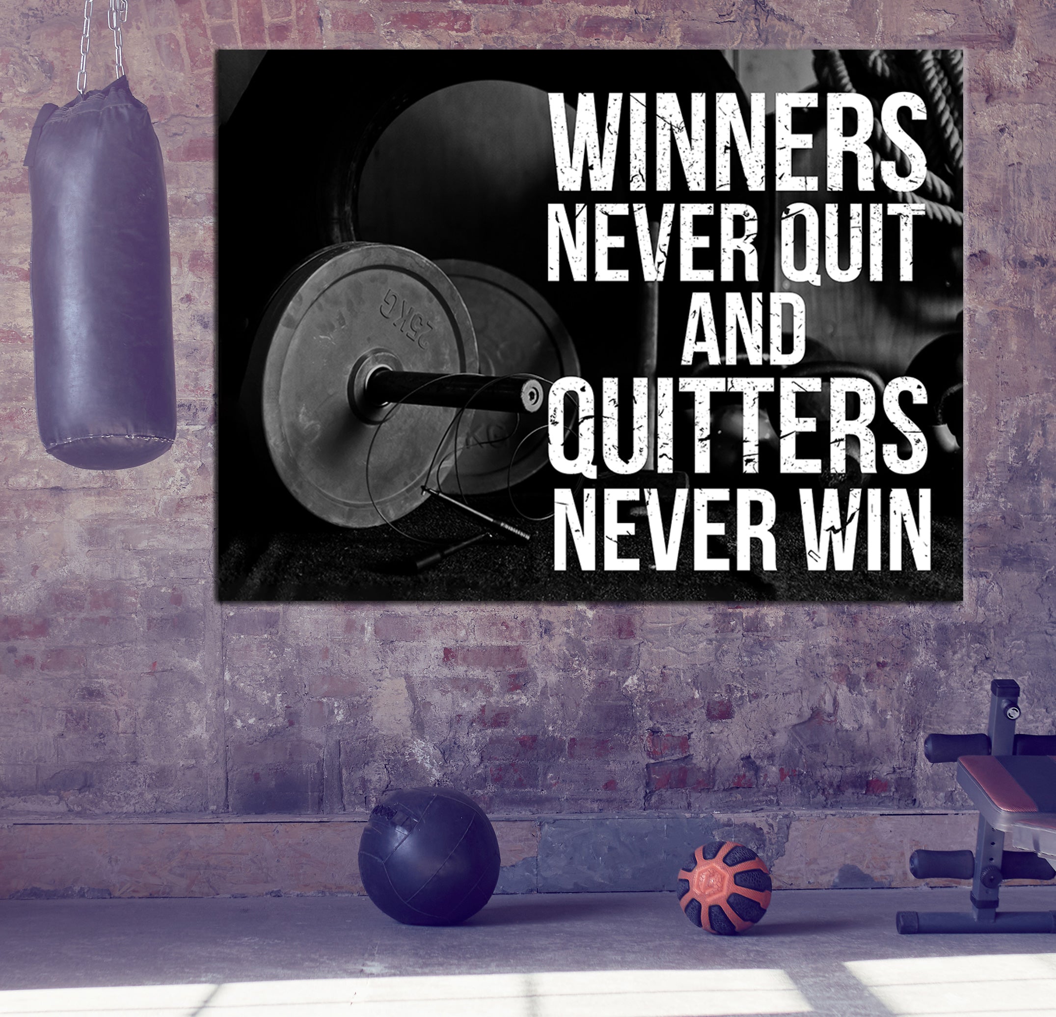 Winners Never Quit And Quitters Never Win Motivational Gym Fitness Wall Art Canvas