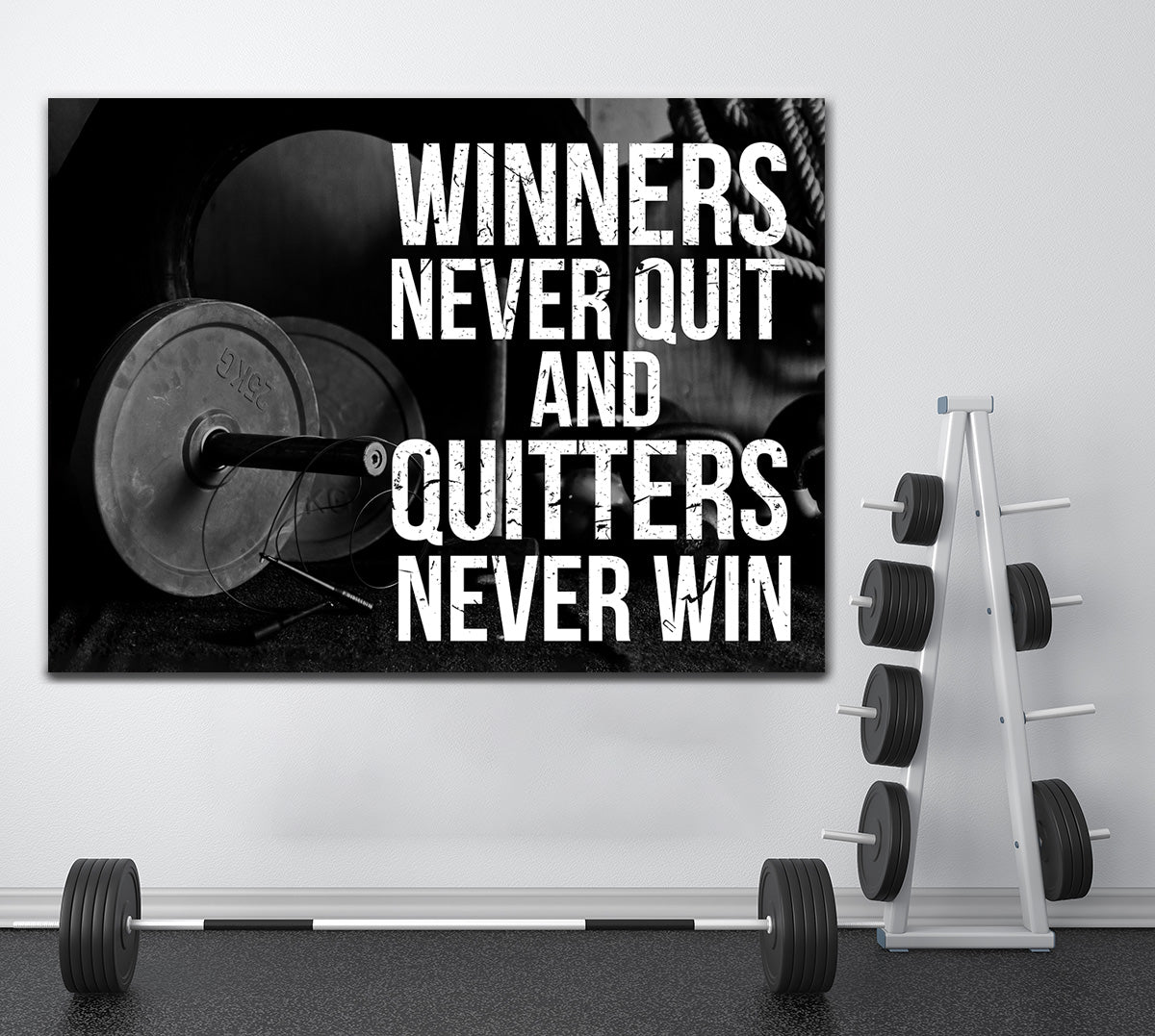 Winners Never Quit And Quitters Never Win Motivational Gym Fitness Wall Art Canvas