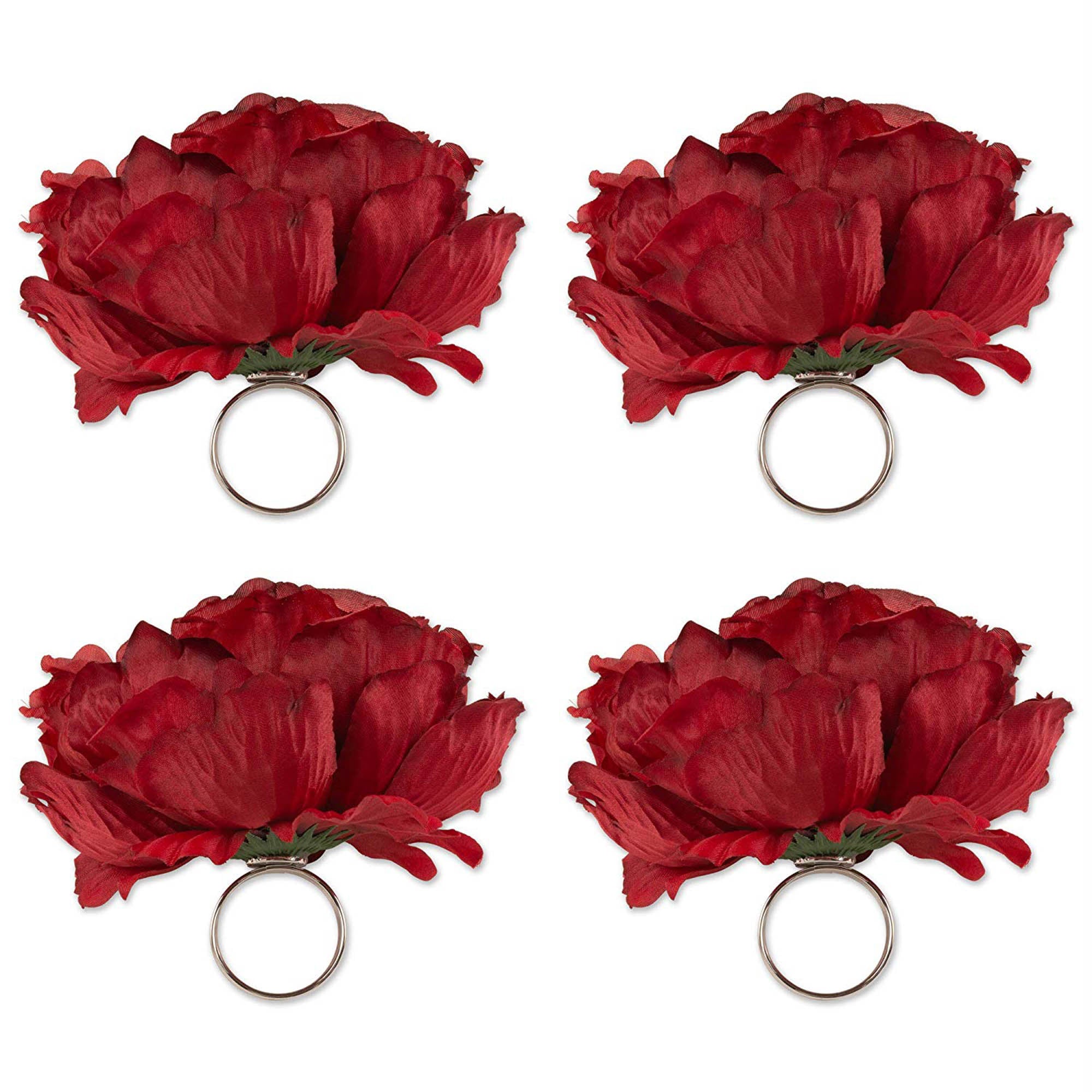 Dii Peony Napkin Ring (Set Of 4) Deep Red