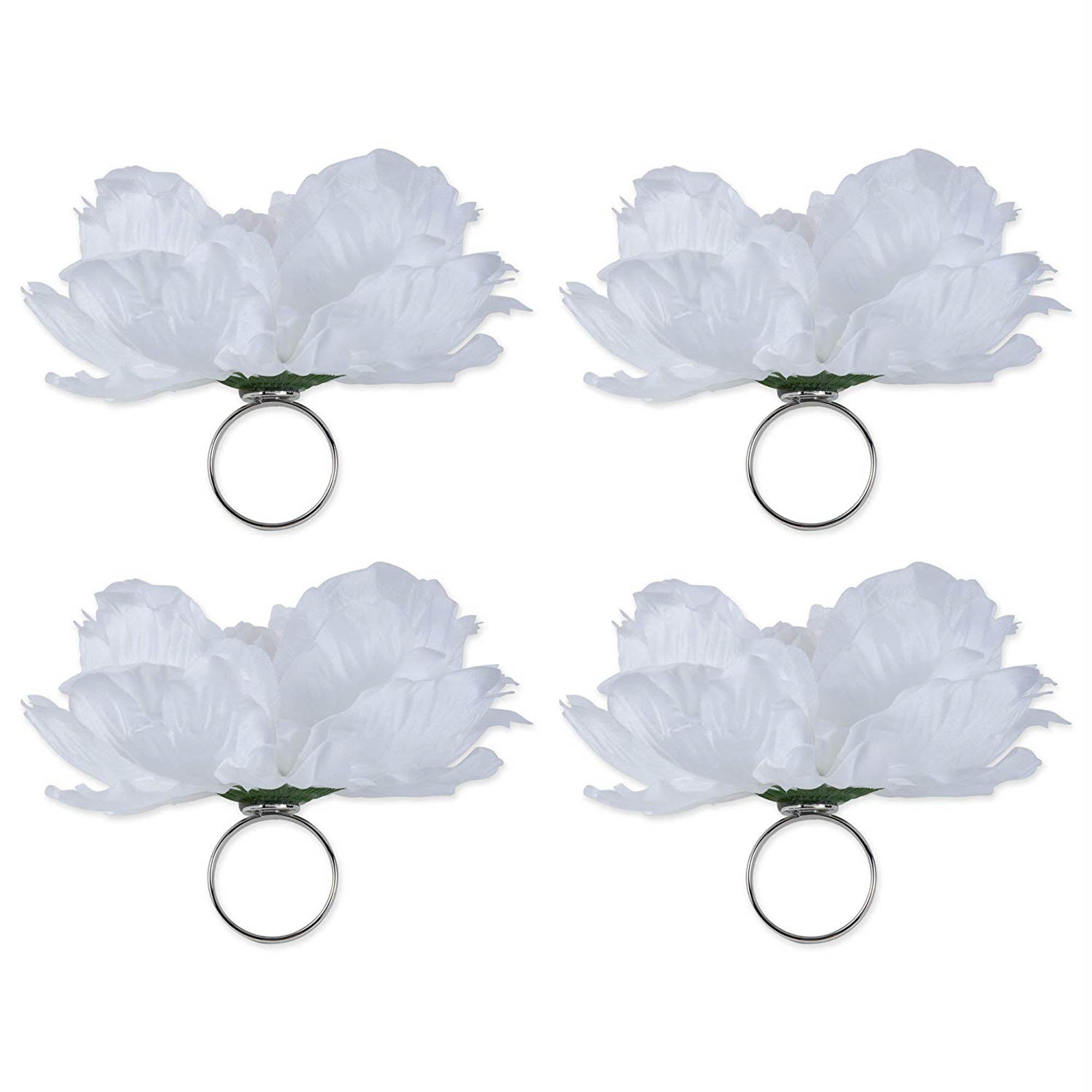 Dii Peony Napkin Ring (Set Of 4) White