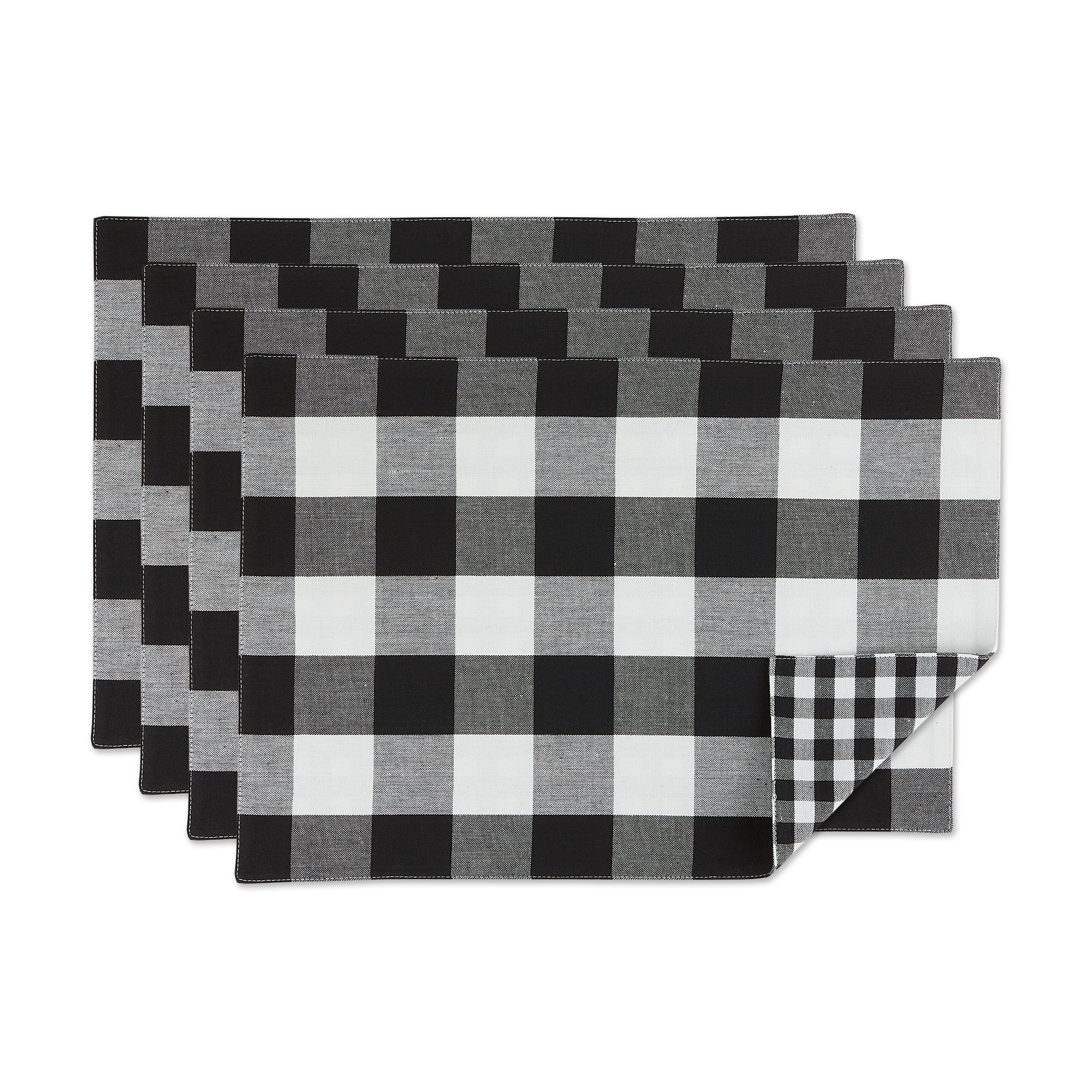 Dii Black/White Reversible Gingham/Buffalo Check Placemat Set