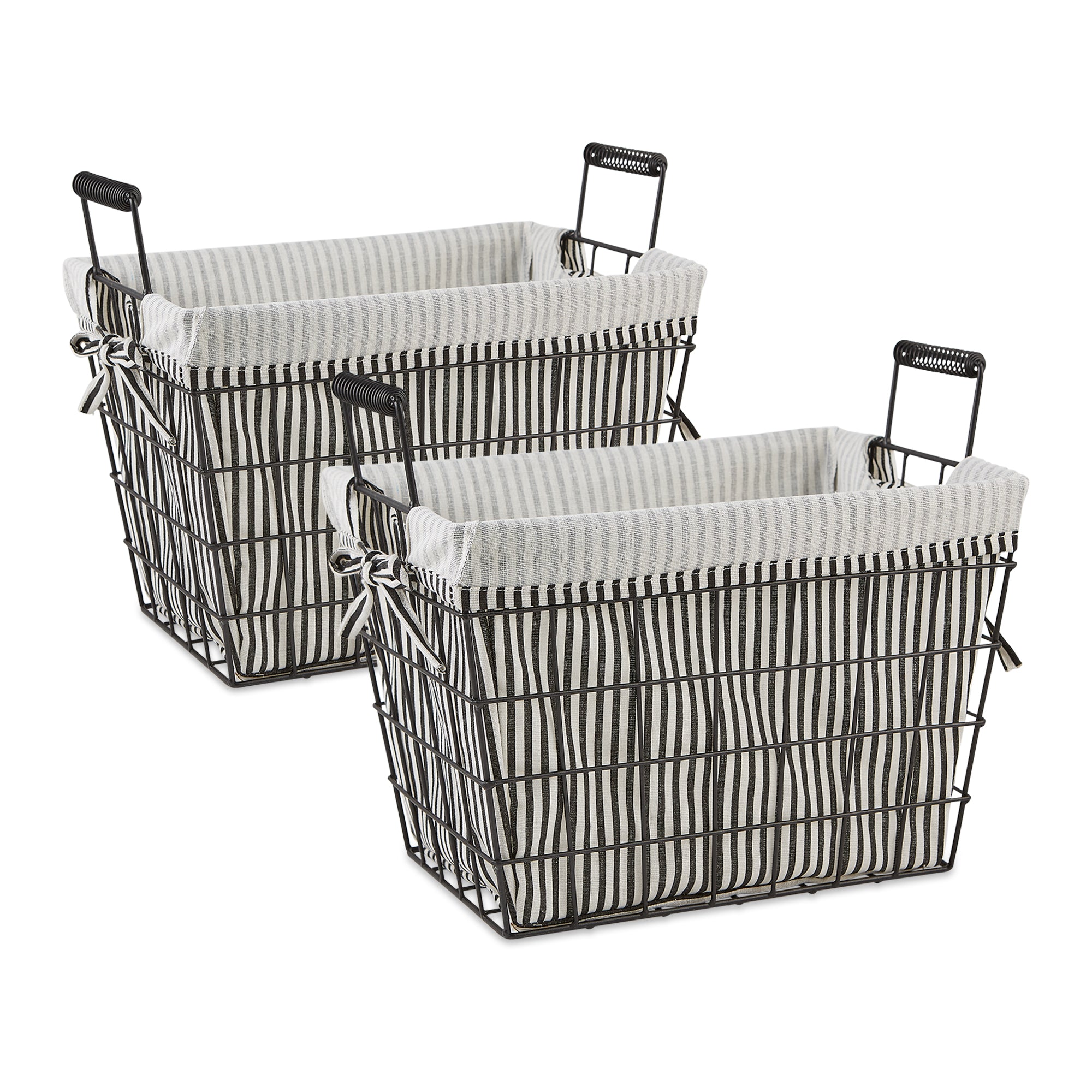 Dii Asst Farmhouse Black Wire Black/White Ticking Stripe Liner Basket Set/2