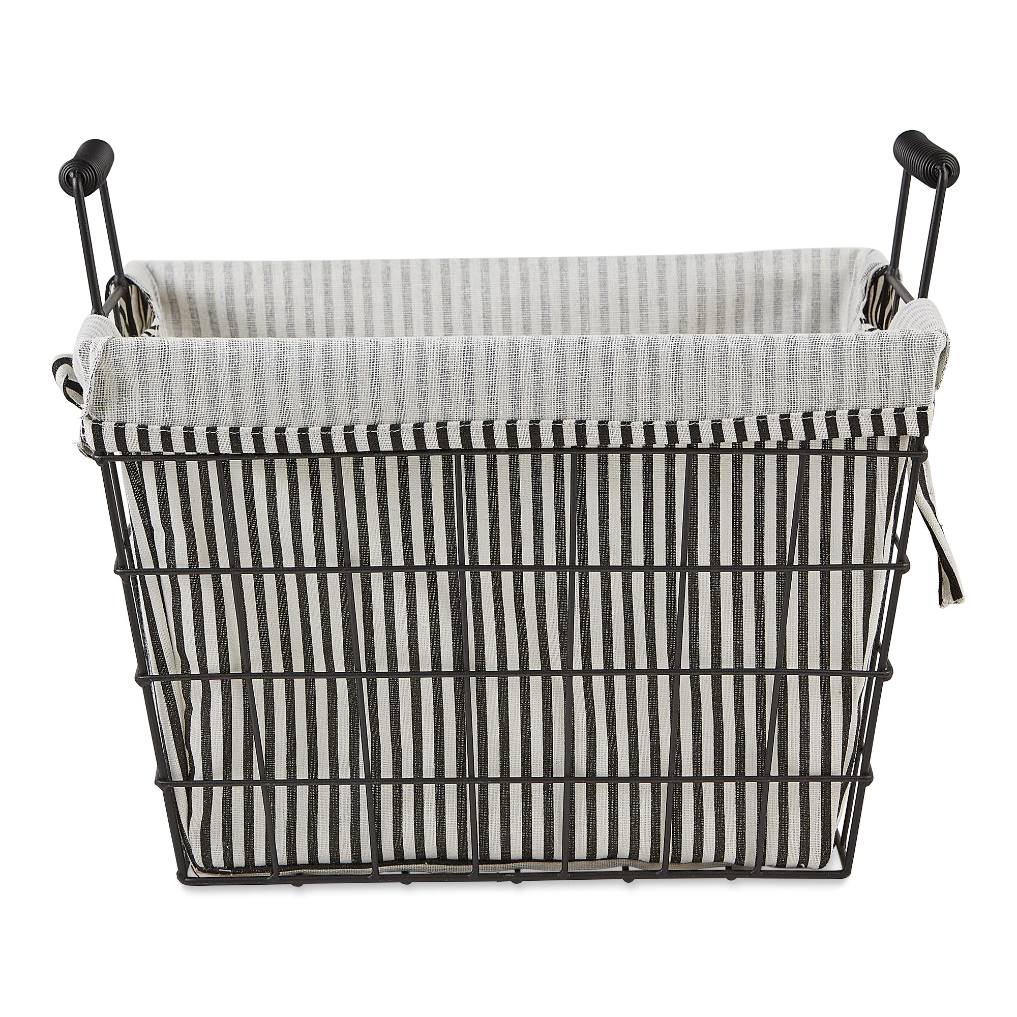 DII Asst Farmhouse Black Wire Black/White Ticking Stripe Liner Basket Set/2