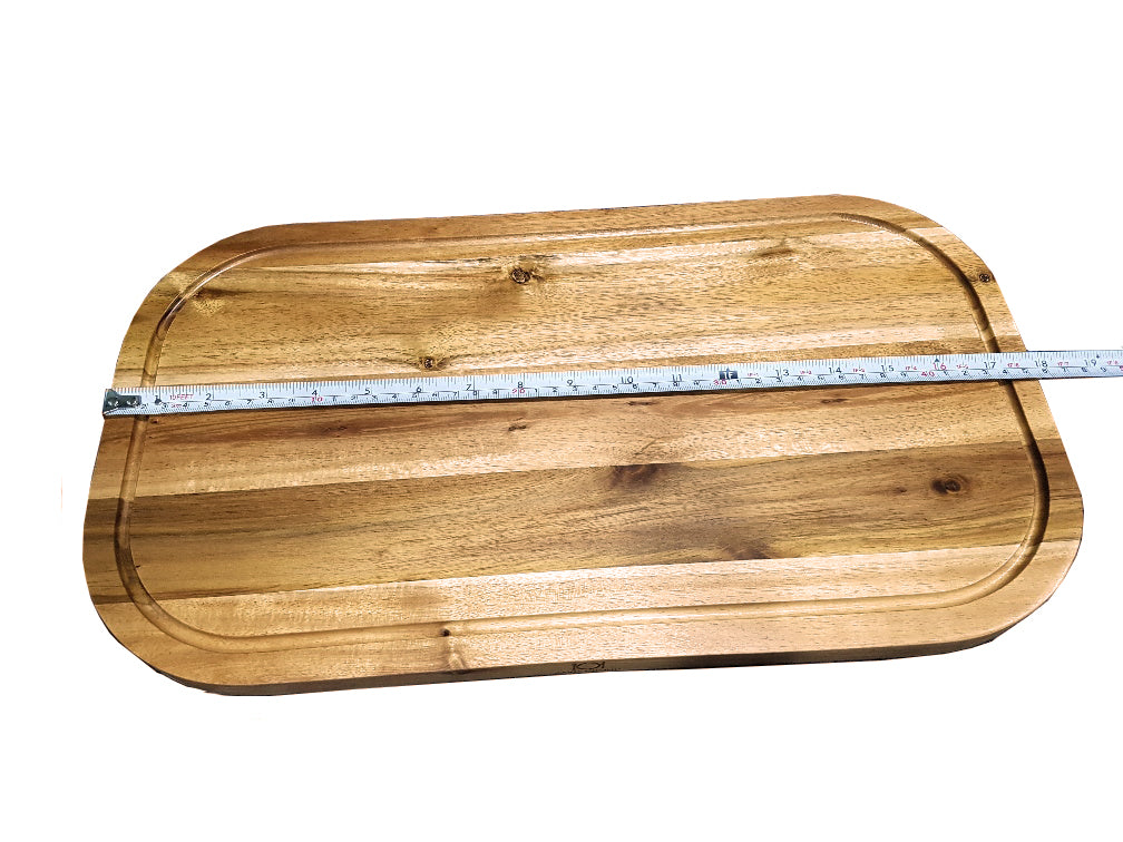 [ Set of 3 ] Zavis Green Acacia Wood Serving Rounded Cutting Board With Juice Groove 18" X 10" | Dishwasher Safe