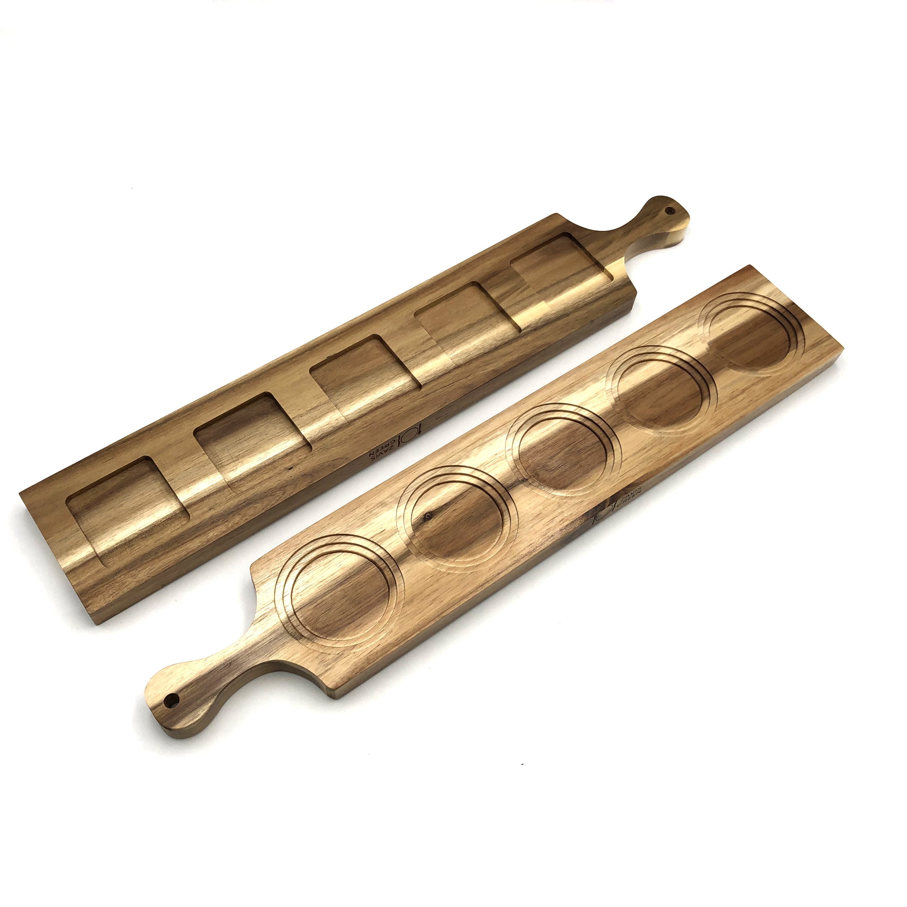 [ Set of 3 ] Zavis Green Acacia Wood 5 Hole Double sided Flight Board 21" | Dishwasher Safe