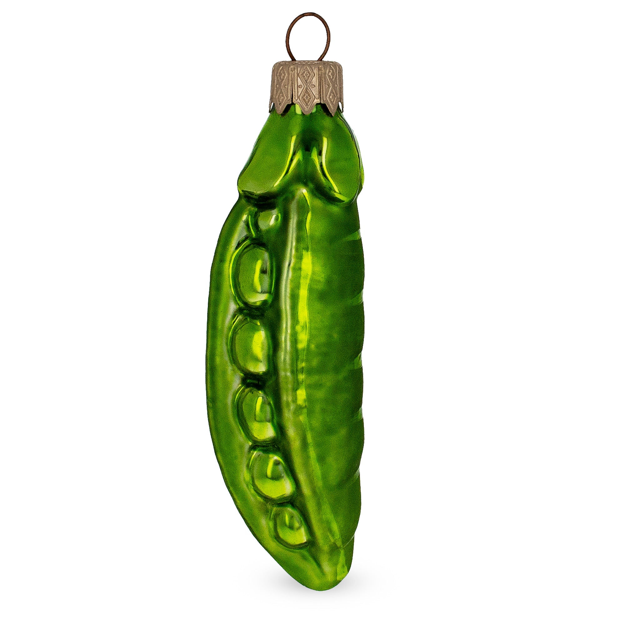 Green Pea Pod Glass Christmas Ornament