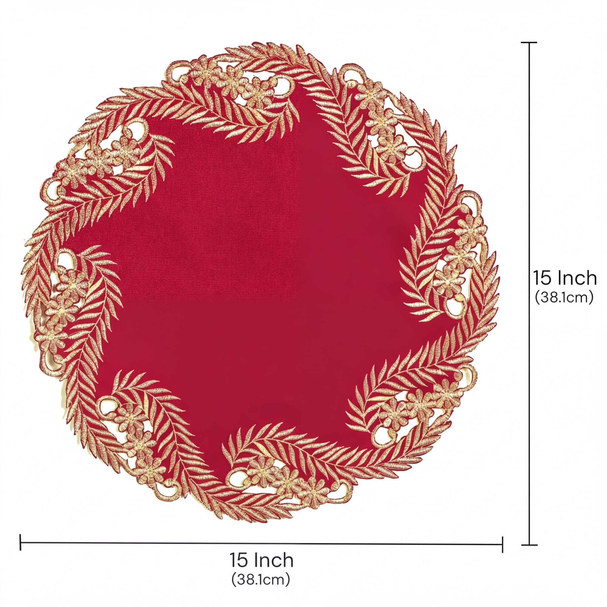 Burgundy Gold Doilies – Rustic Table Doilies | Embroidered Polyester Table Decor 15 Inch