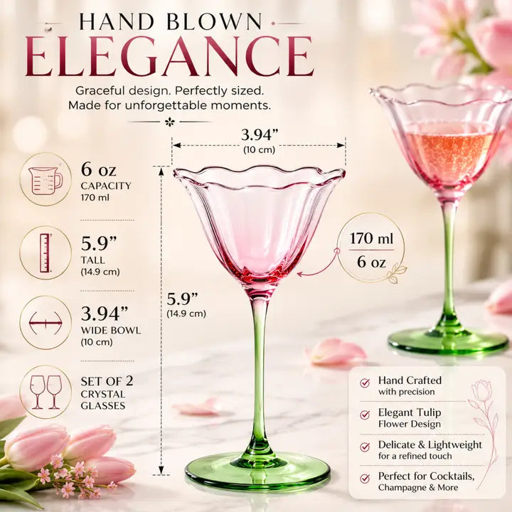 Fiore Champagne Coupe Cocktail Glassware, Set of 2