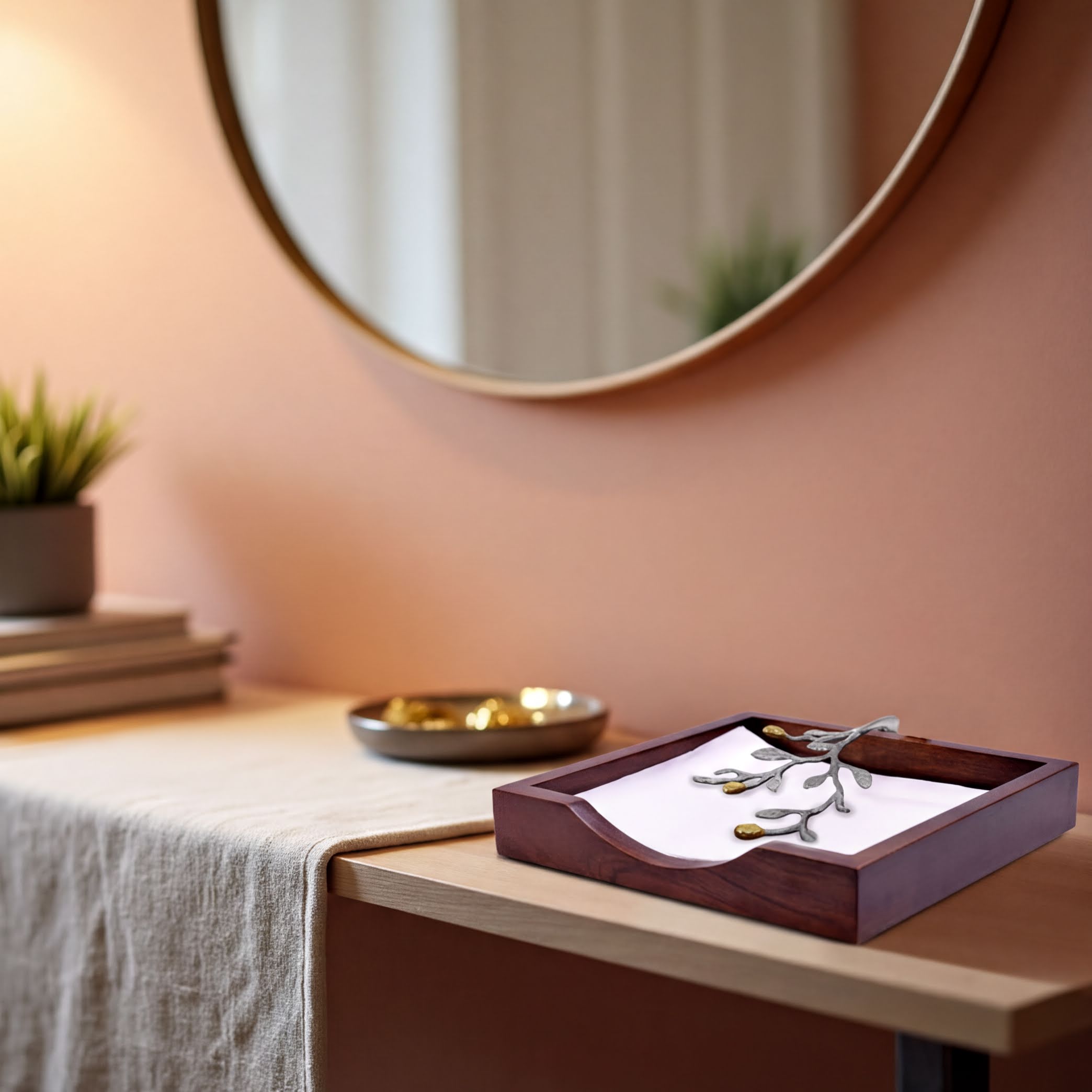 Wood Napkin Holder – Decorative Wooden Kitchen Napkin Holder with Silver Gold Finish
