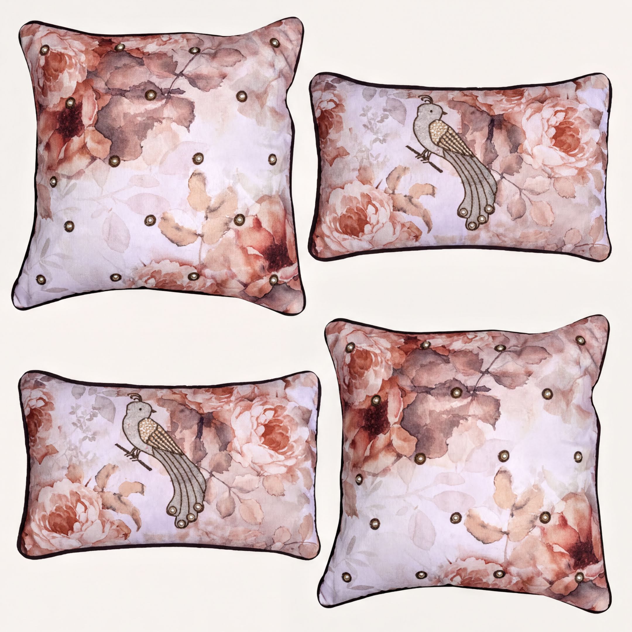 Bird Throw Pillow Covers - Set of 4 Decorative Printed Cushion Covers with Zipper Closure